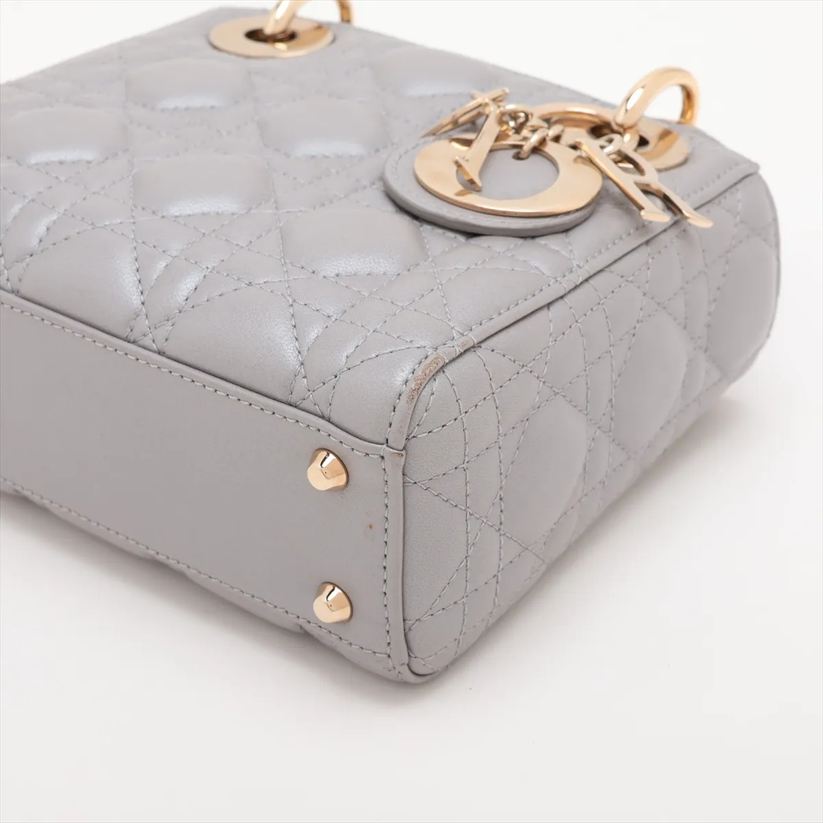 Lady Dior Cannage Leather 2-Way Handbag, Gray — view 3