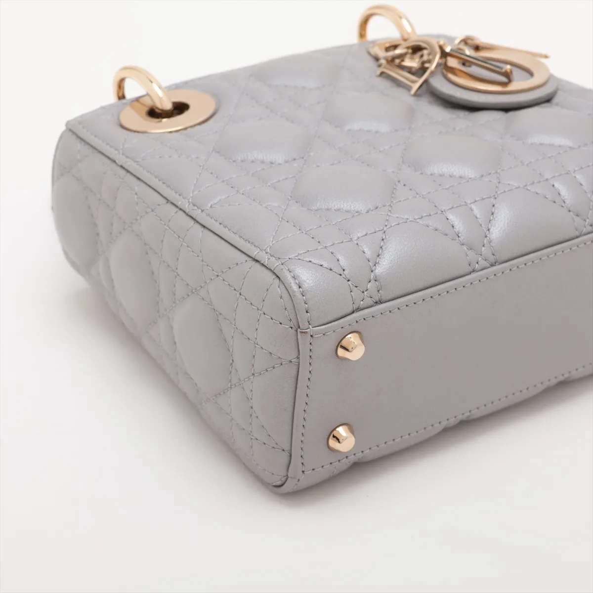 Lady Dior Cannage Leather 2-Way Handbag, Gray — view 4