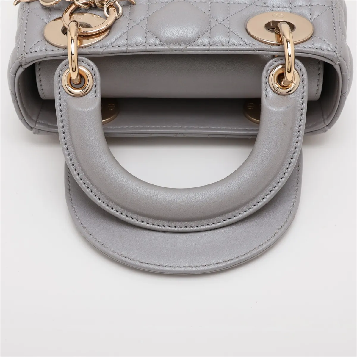 Lady Dior Cannage Leather 2-Way Handbag, Gray — view 5