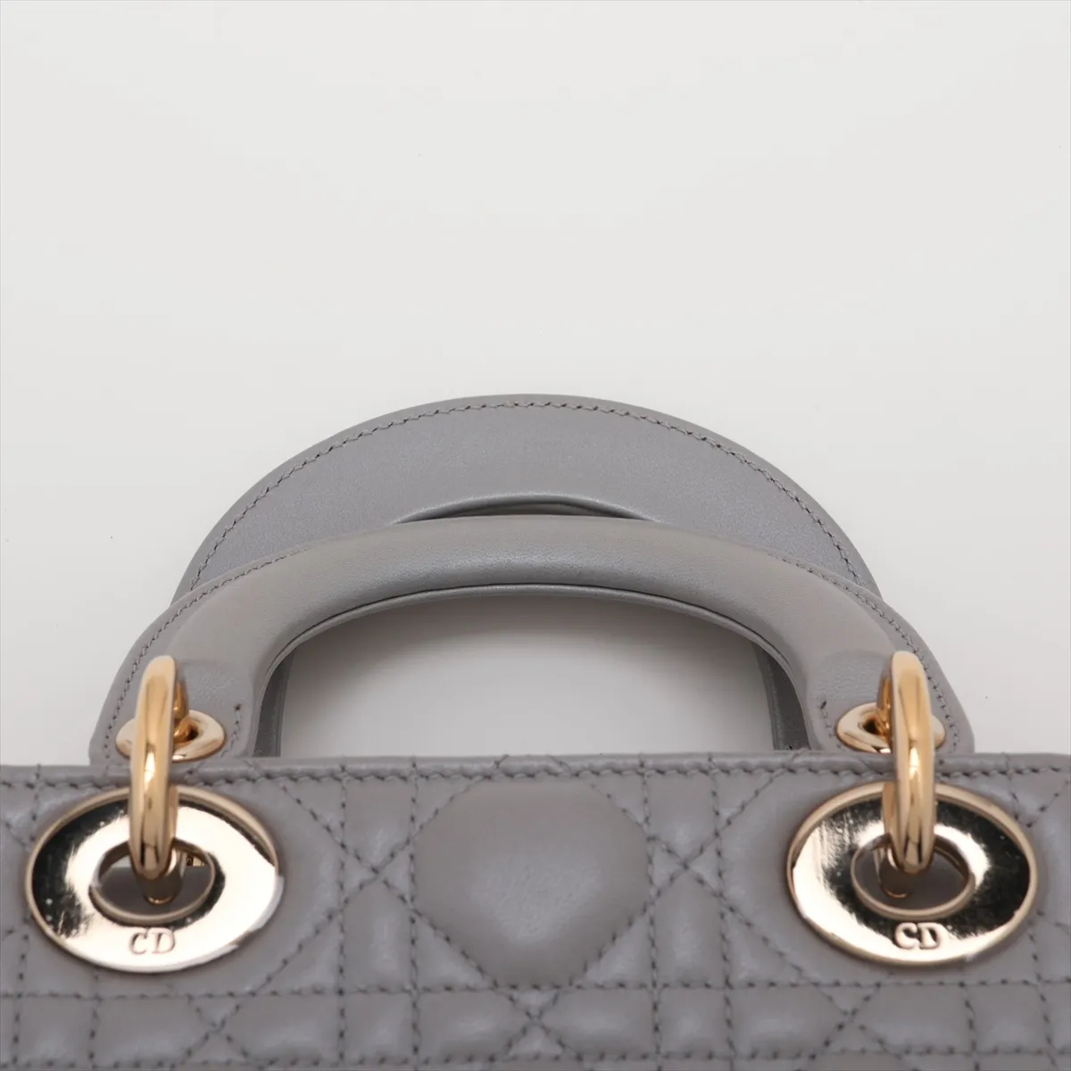 Lady Dior Cannage Leather 2-Way Handbag, Gray — view 6