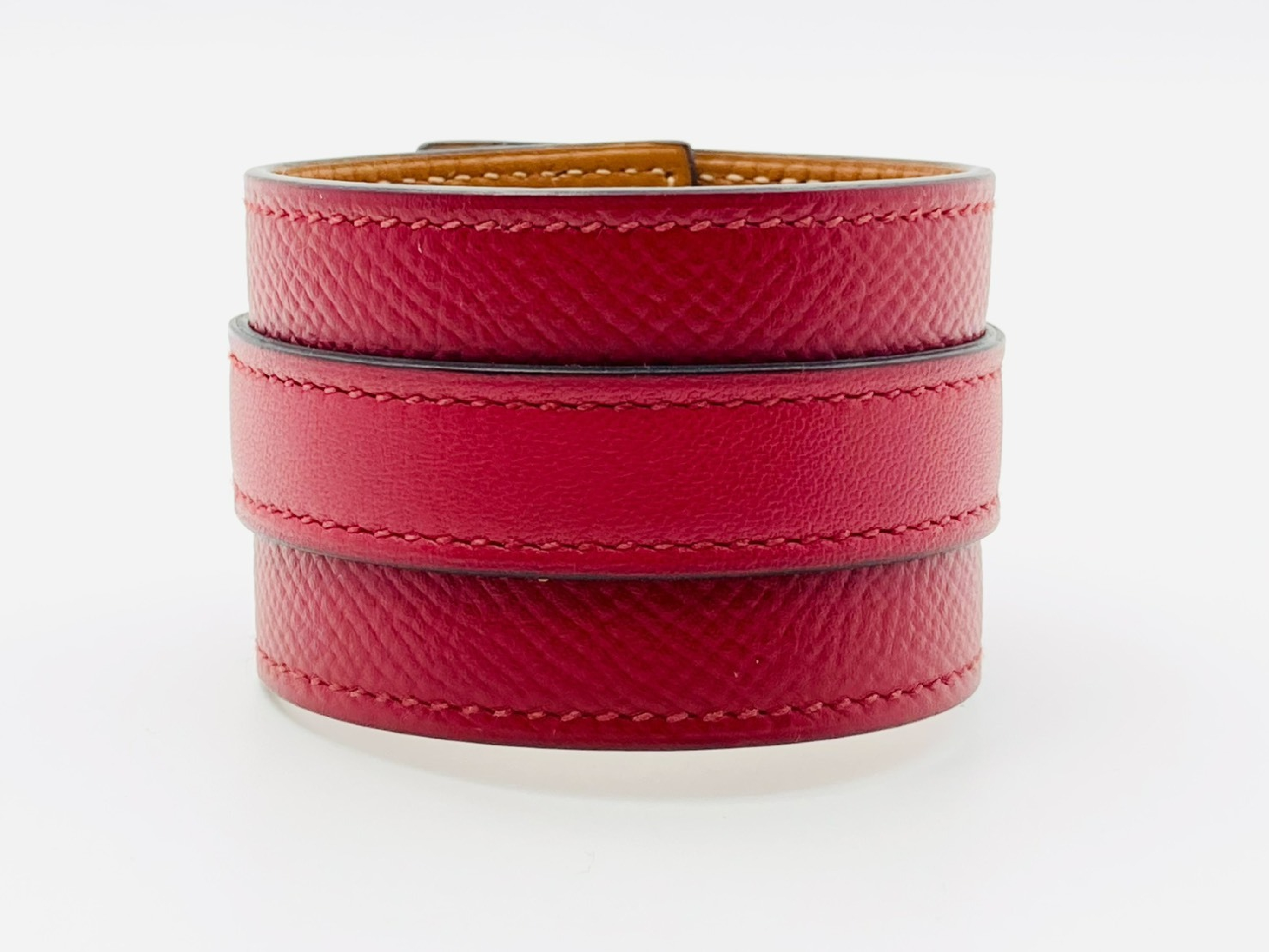 Drag Manchette Wide Leather Bracelet, A Stamp, T2, Veau Epsom Leather, Red x Gold, Bracelet/Bangle — view 2