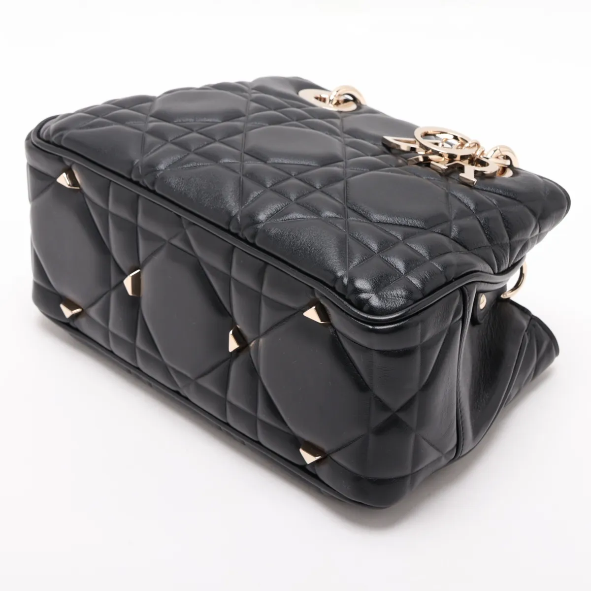 Macro Cannage Lady 95.22 Leather 2-Way Handbag, Black — view 3
