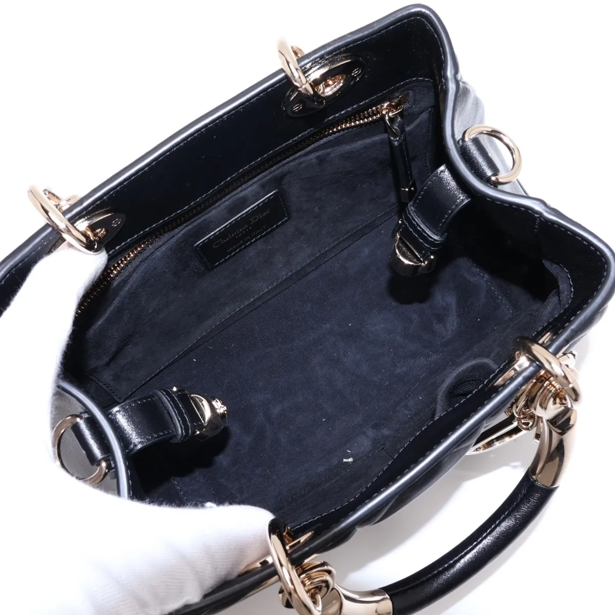 Macro Cannage Lady 95.22 Leather 2-Way Handbag, Black — view 8