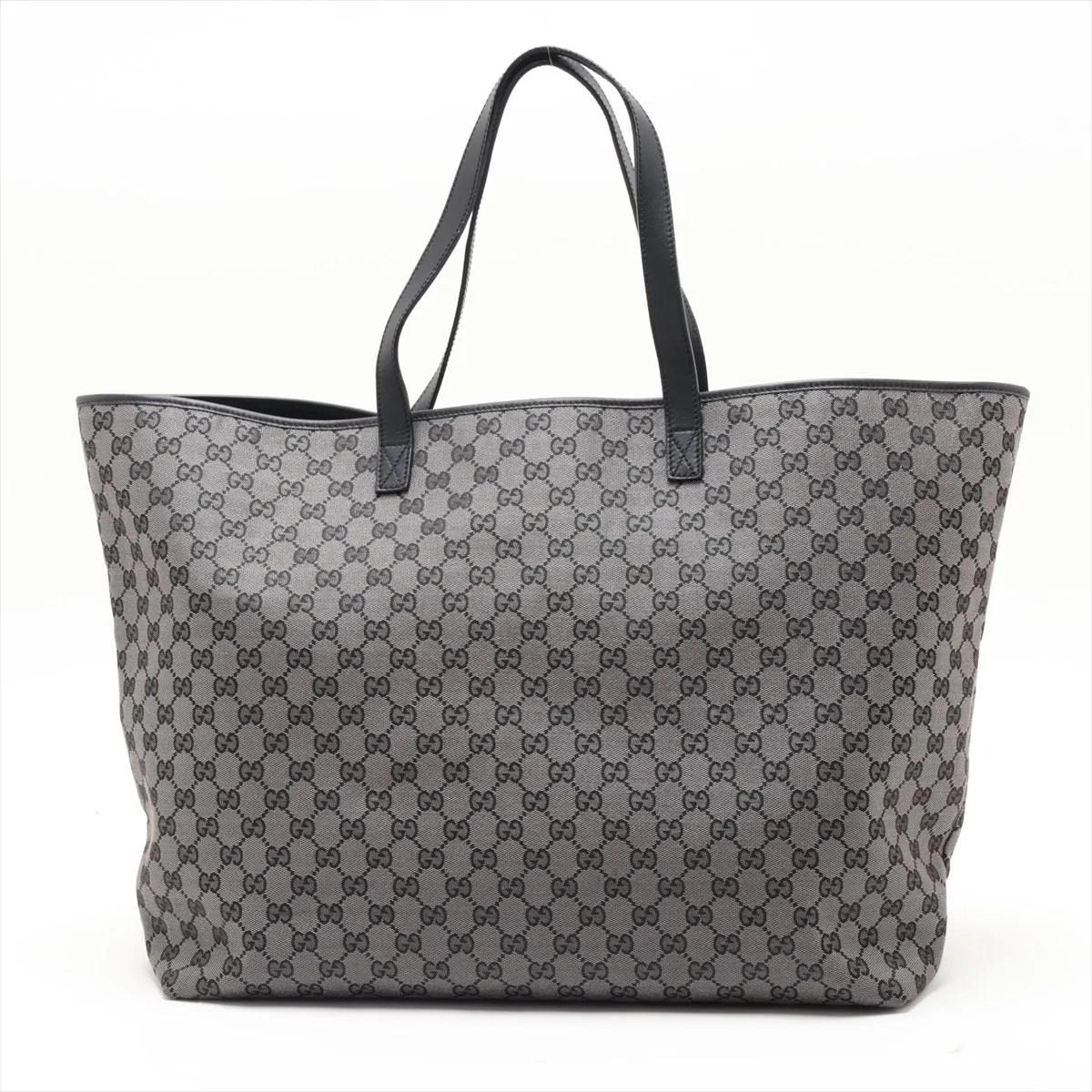 GG Canvas 257244 Canvas x Leather Tote Bag Silver x Black Outlet
