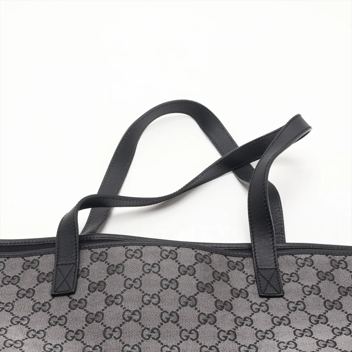 GG Canvas 257244 Canvas x Leather Tote Bag Silver x Black Outlet — view 6