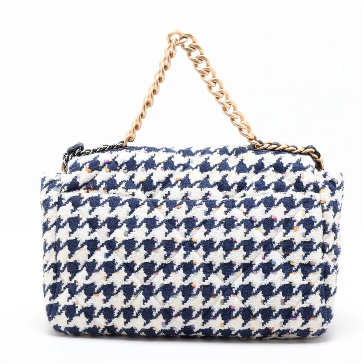 19 Maxi Tweed Chain Shoulder Bag, White x Navy, Gold x Silver Hardware, 31085208, Serial Number , AS1162 — view 2