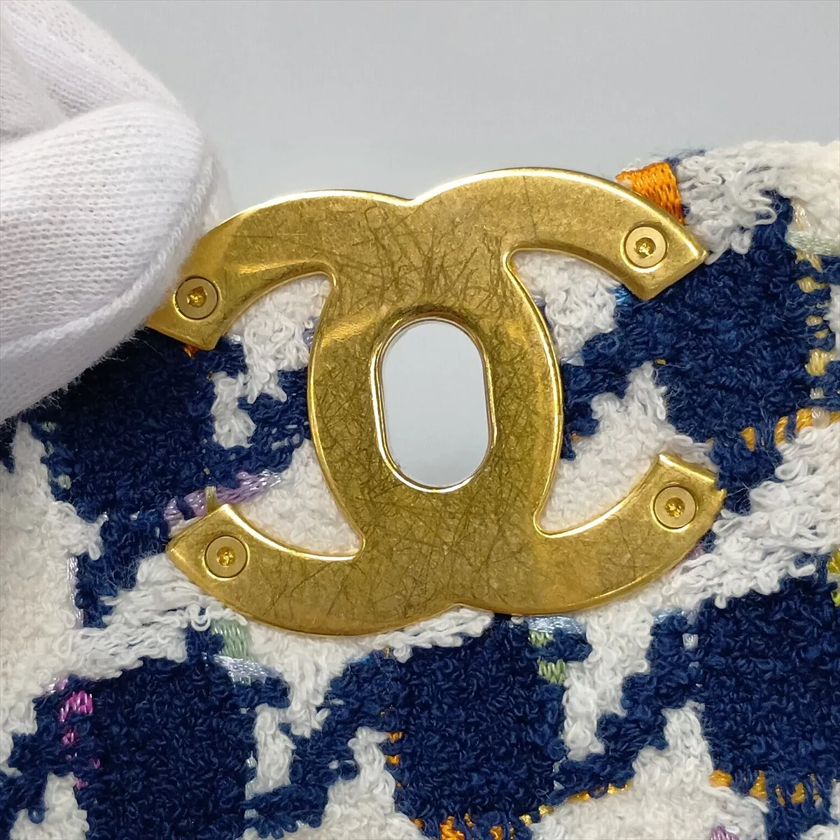 19 Maxi Tweed Chain Shoulder Bag, White x Navy, Gold x Silver Hardware, 31085208, Serial Number , AS1162 — view 12