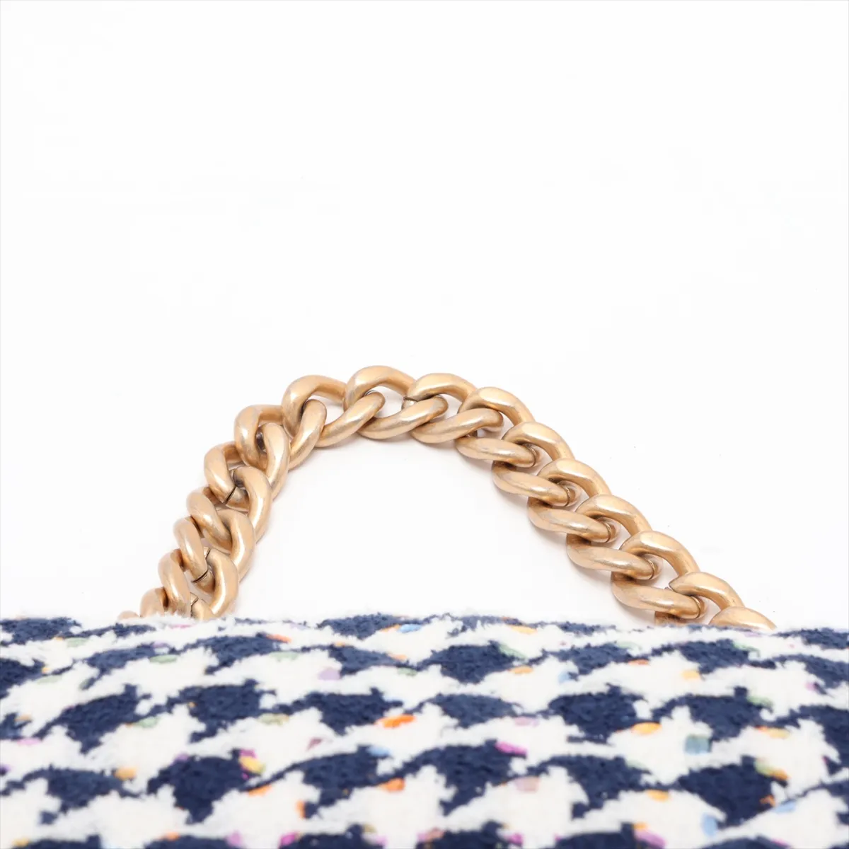 19 Maxi Tweed Chain Shoulder Bag, White x Navy, Gold x Silver Hardware, 31085208, Serial Number , AS1162 — view 6