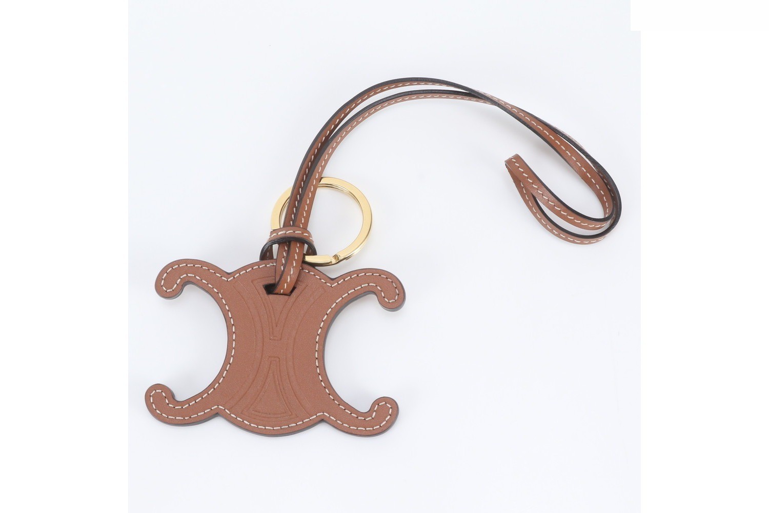 Triomphe Leather Bag Charm Keychain Strap - Brown — view 2