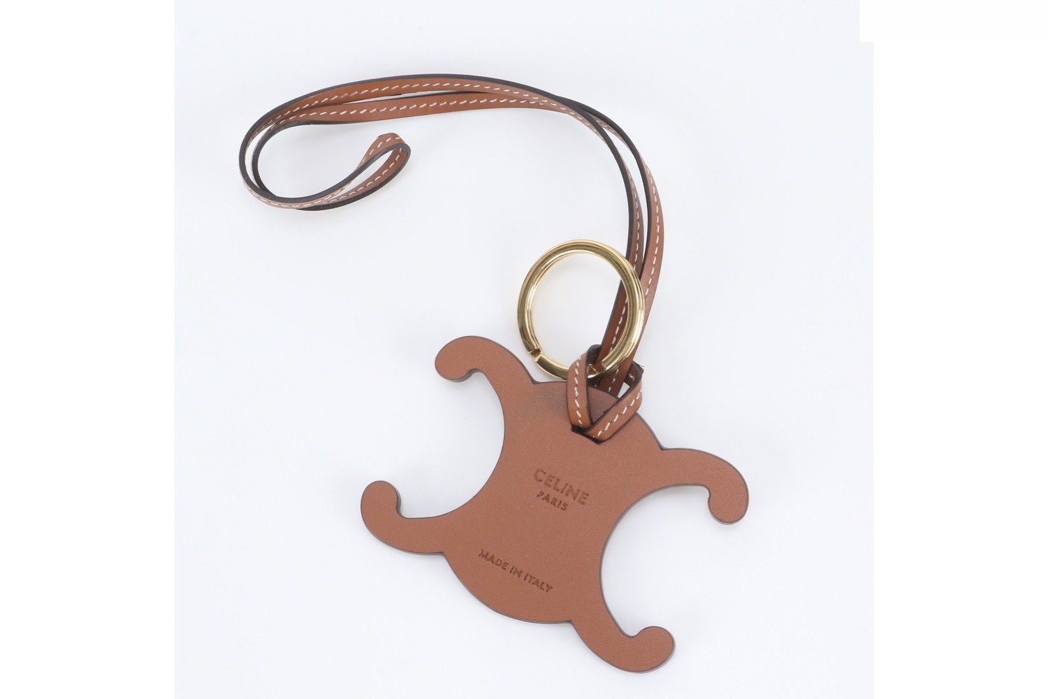 Triomphe Leather Bag Charm Keychain Strap - Brown — view 3