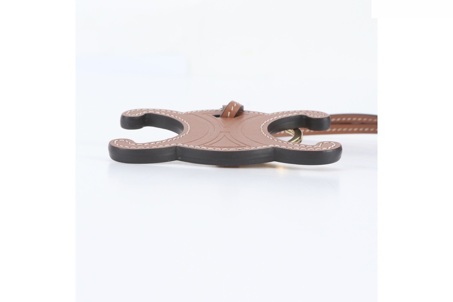 Triomphe Leather Bag Charm Keychain Strap - Brown — view 4