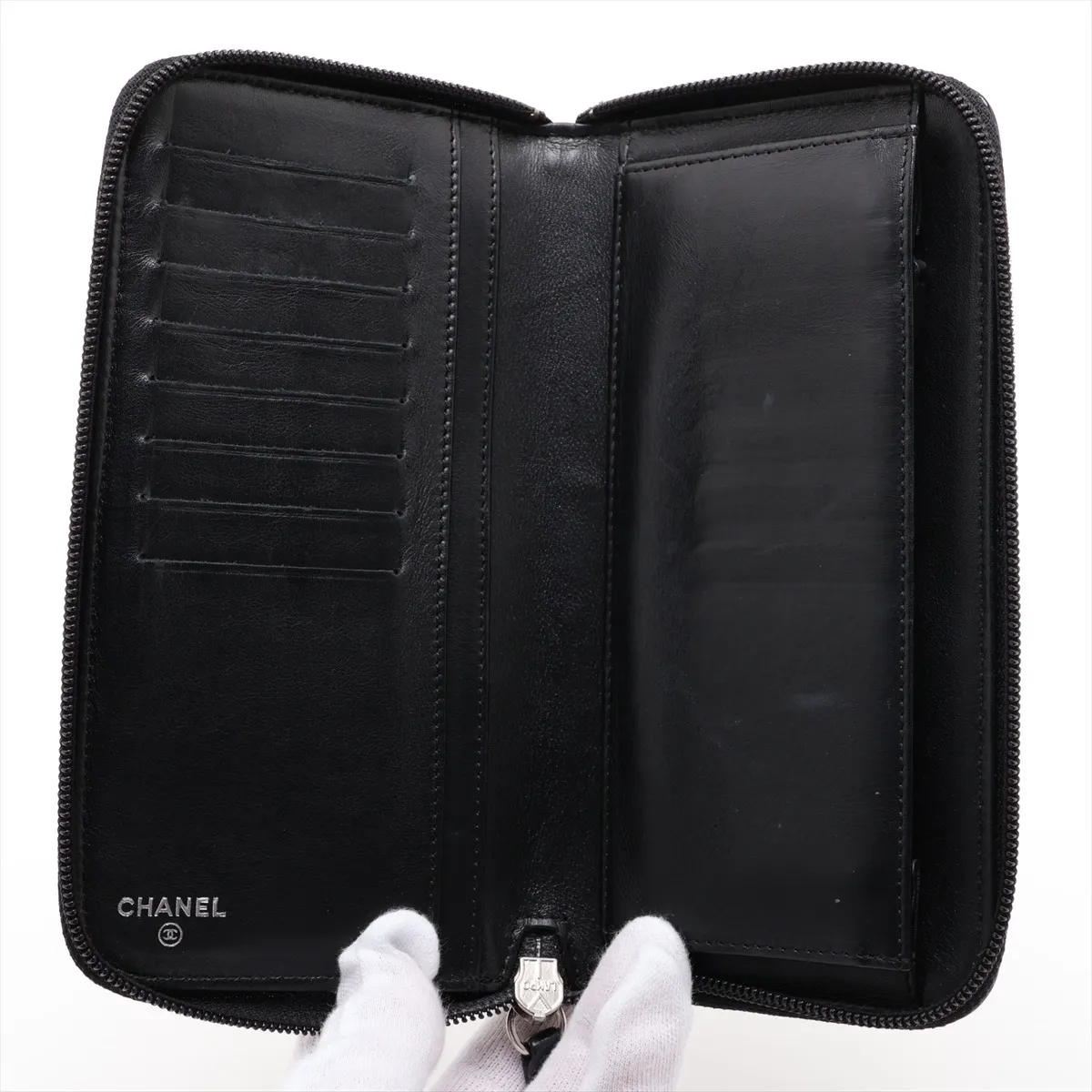 Coco Mark Patent Leather Round Zip Wallet, Black, Silver Hardware, 12996310 — view 3