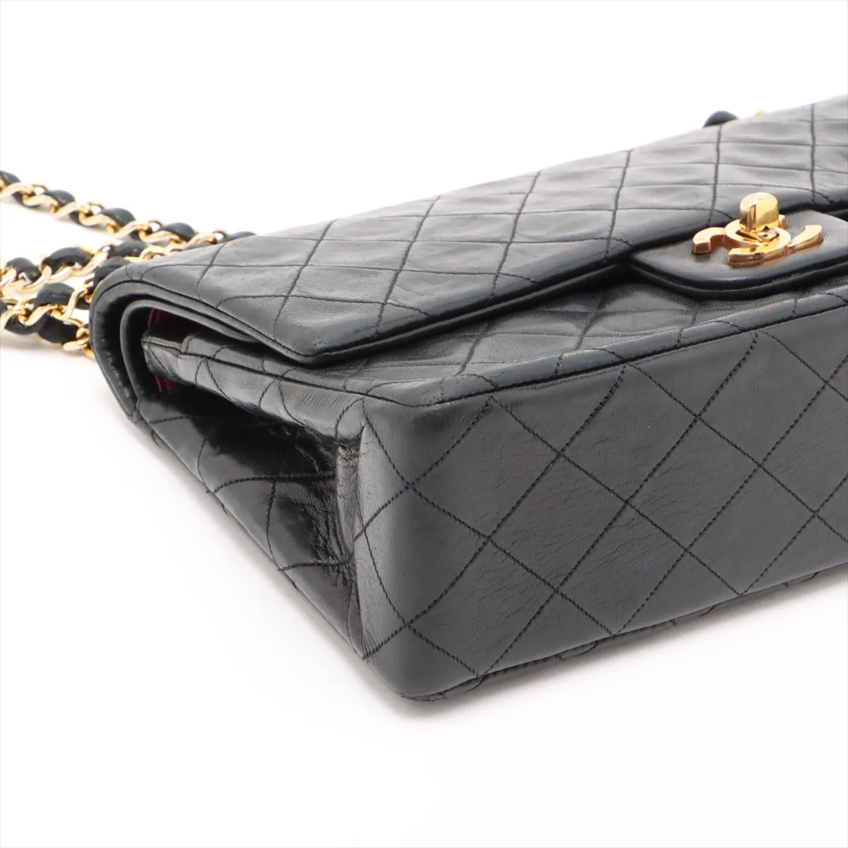 Matelasse 25 Lambskin Double Flap Double Chain Bag Black Gold Hardware Turn Lock Hardware External Repair A01112 — view 4