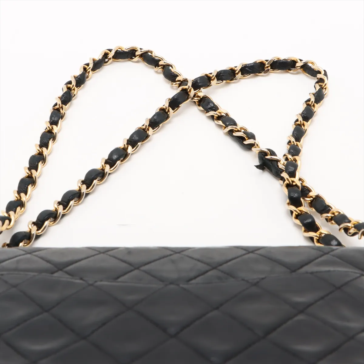 Matelasse 25 Lambskin Double Flap Double Chain Bag Black Gold Hardware Turn Lock Hardware External Repair A01112 — view 6