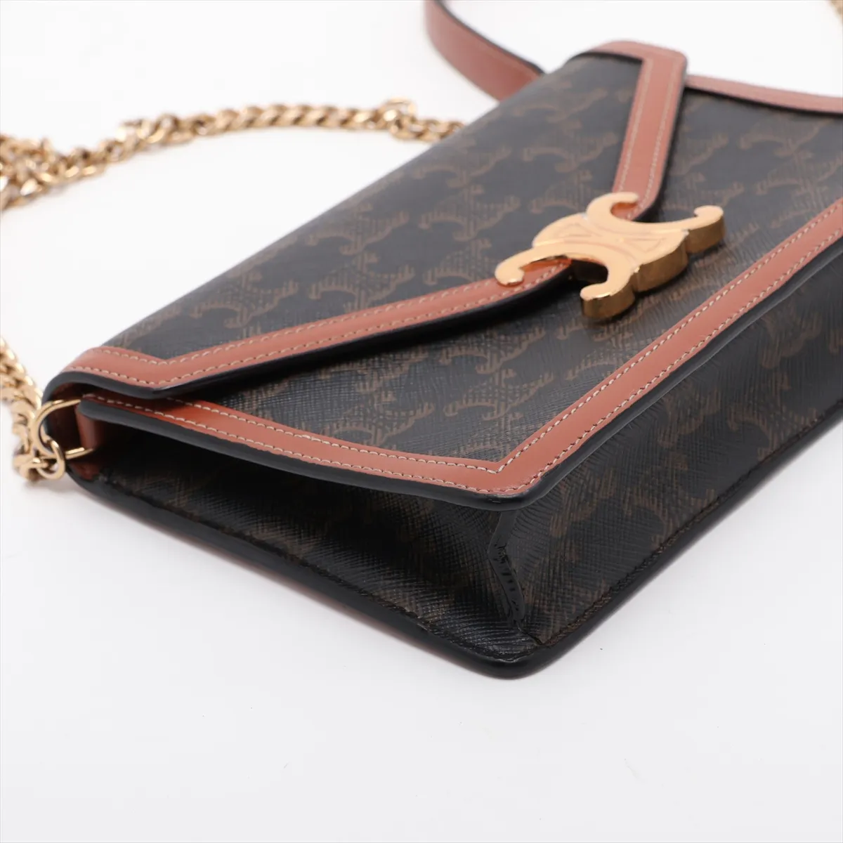 Triomphe Margot PVC x Leather Chain Shoulder Bag, Brown — view 4