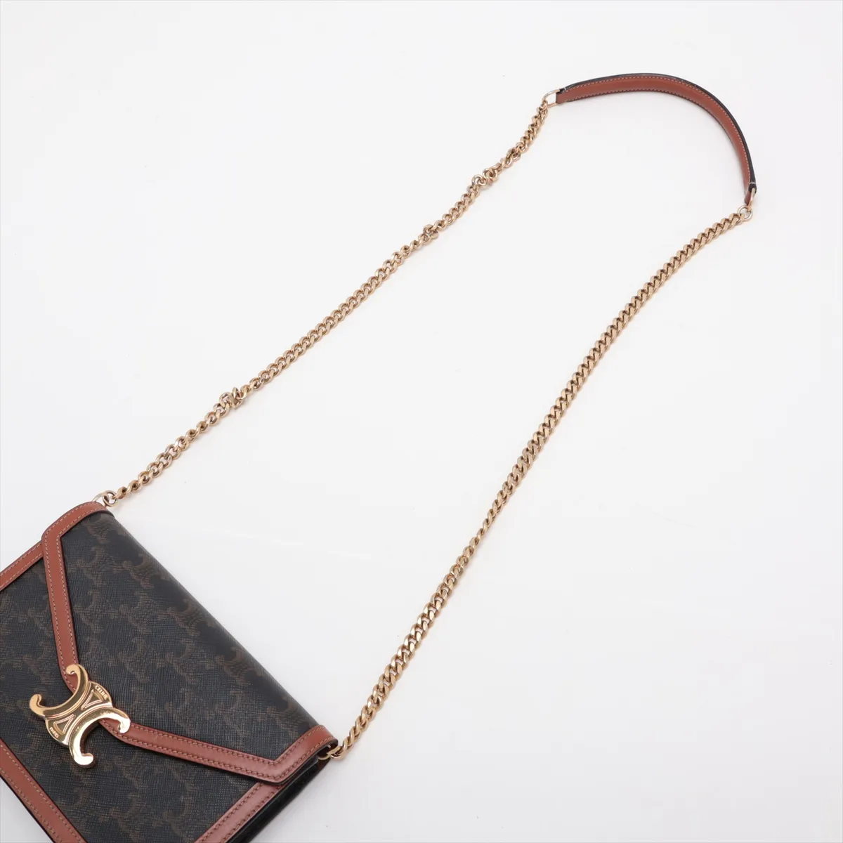 Triomphe Margot PVC x Leather Chain Shoulder Bag, Brown — view 5