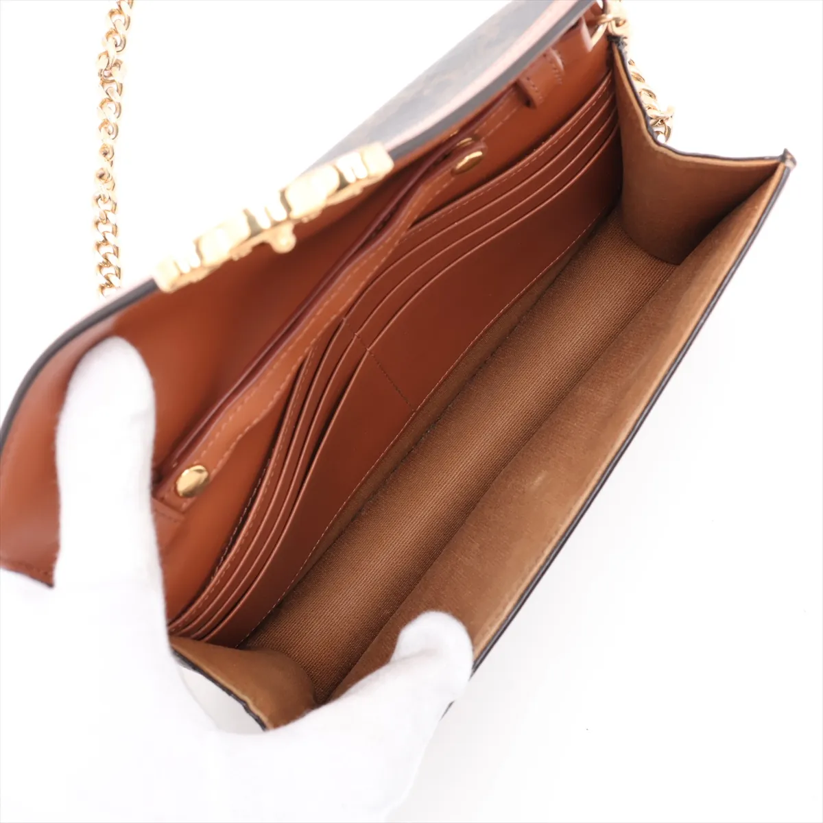 Triomphe Margot PVC x Leather Chain Shoulder Bag, Brown — view 6
