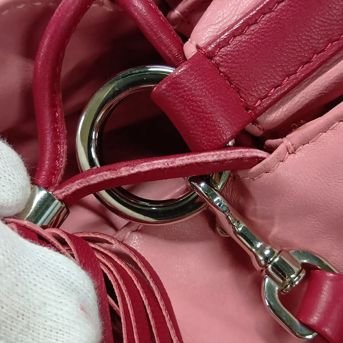 Flamenco Leather Shoulder Bag, Pink — view 13