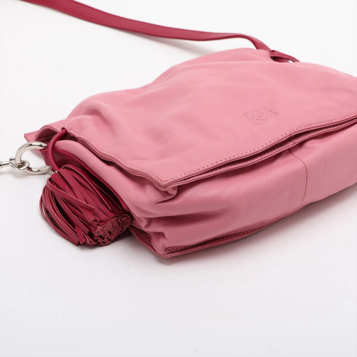 Flamenco Leather Shoulder Bag, Pink — view 4