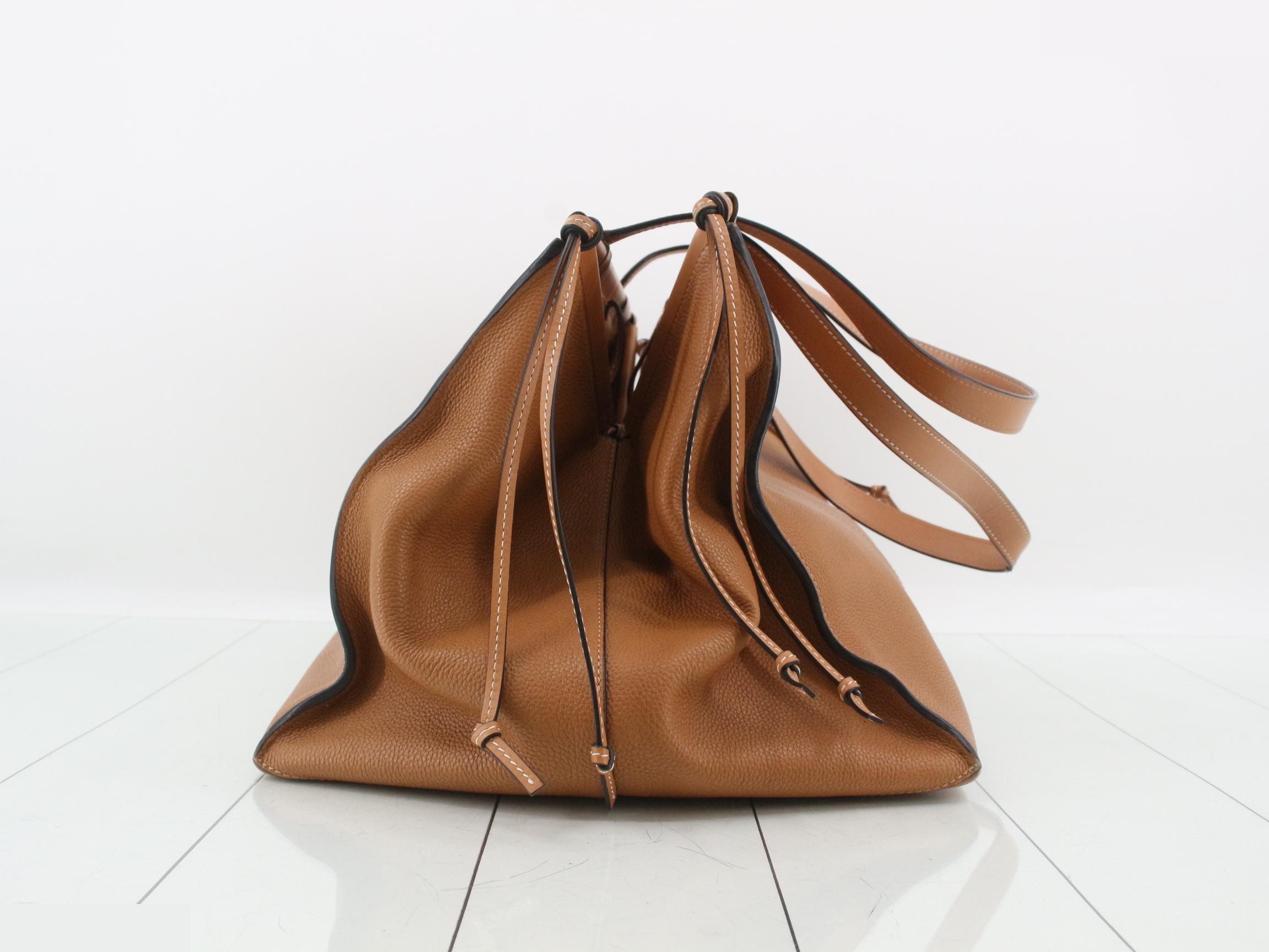 Cushioned Tote Leather Tote Bag, Brown — view 4