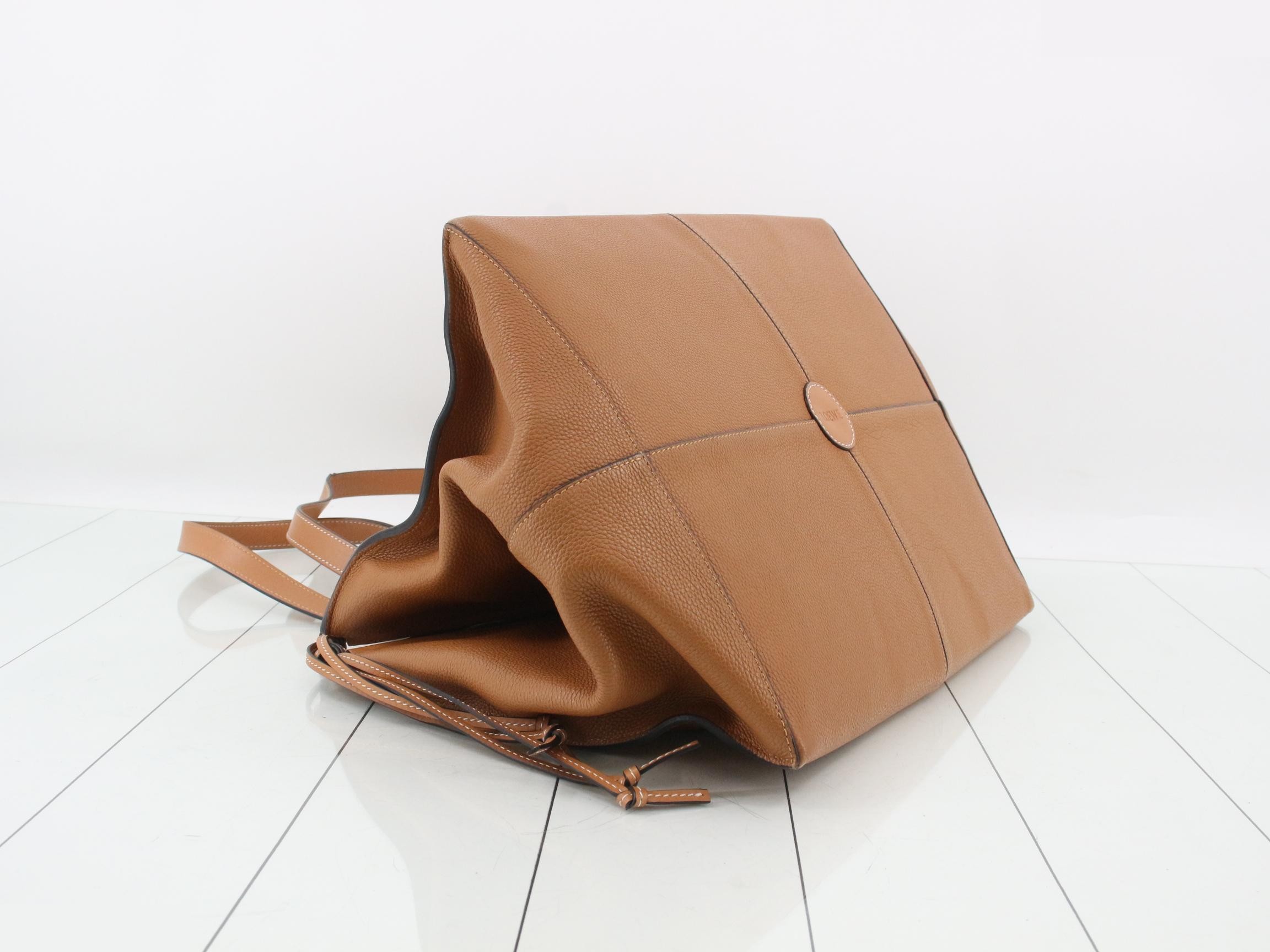 Cushioned Tote Leather Tote Bag, Brown — view 5