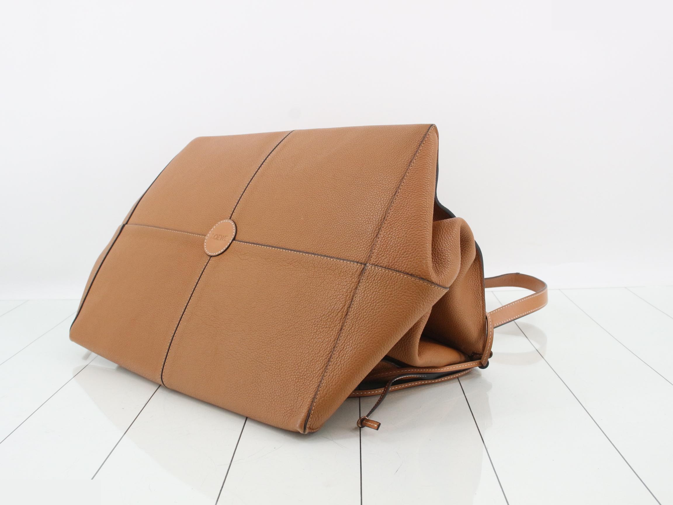 Cushioned Tote Leather Tote Bag, Brown — view 6
