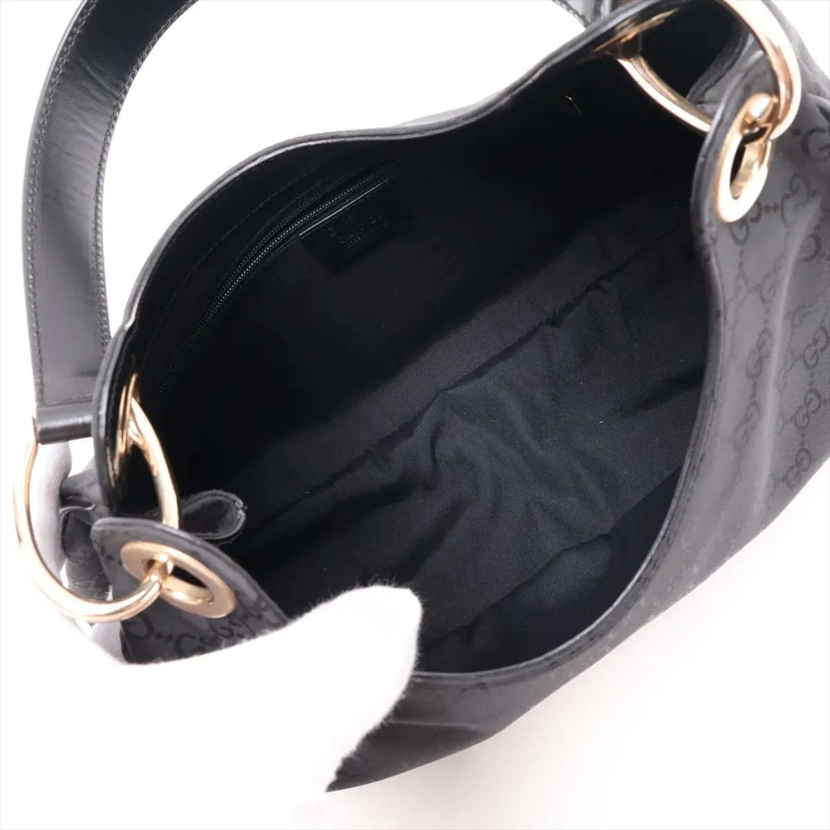 GG Nylon 257265 Nylon x Leather Shoulder Bag, Black — view 7