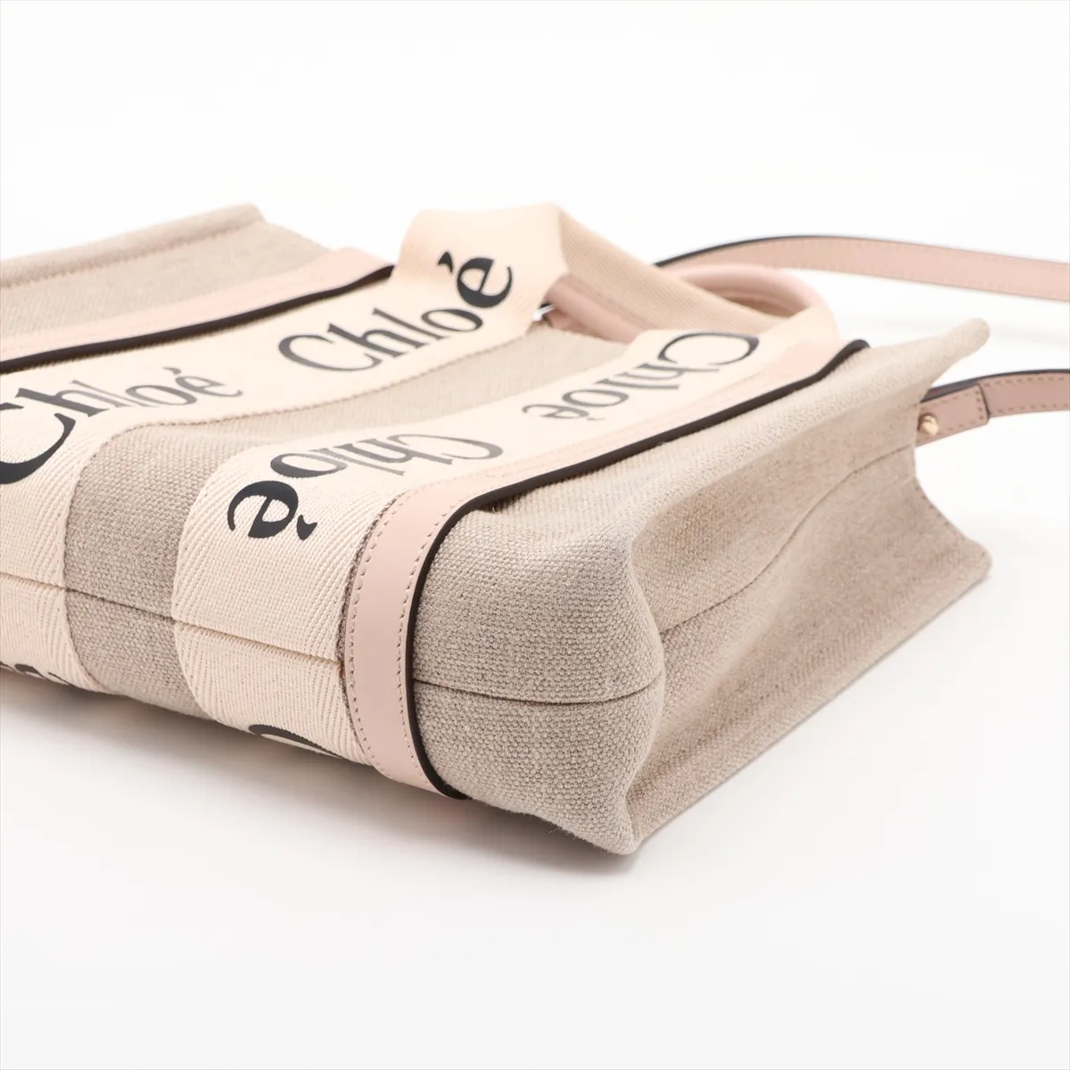 Woody Small Canvas x Leather 2-Way Handbag, Beige x Pink — view 3