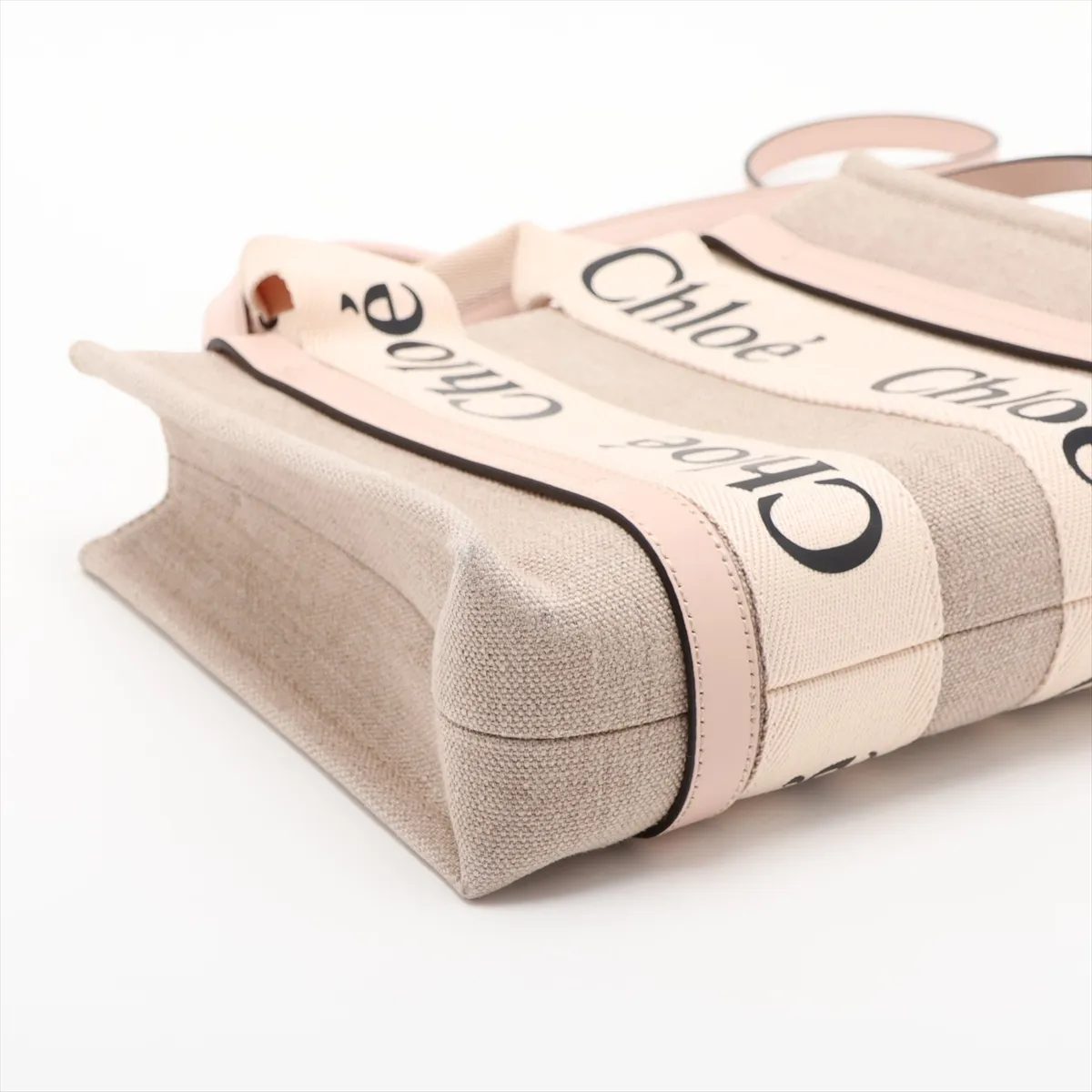 Woody Small Canvas x Leather 2-Way Handbag, Beige x Pink — view 4
