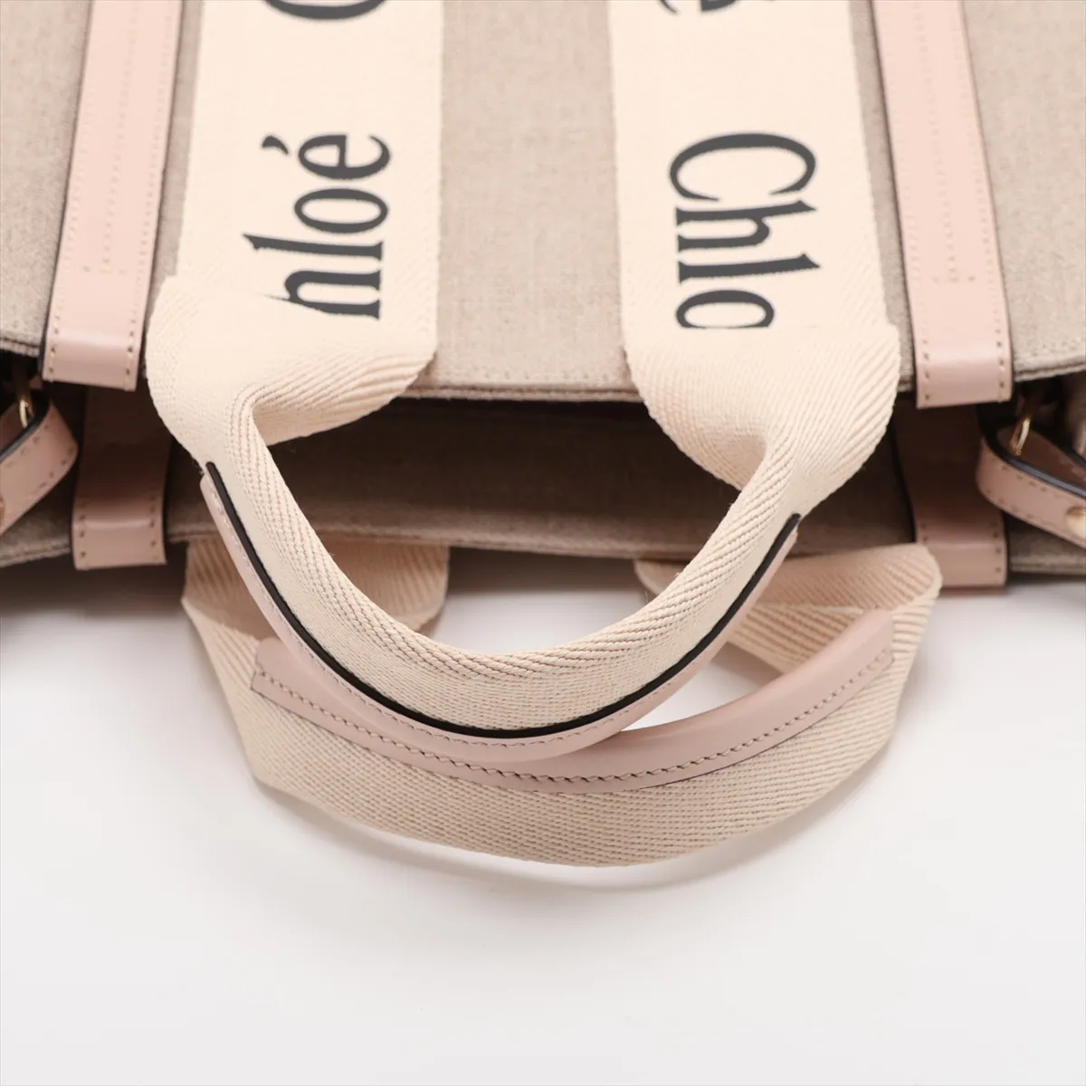 Woody Small Canvas x Leather 2-Way Handbag, Beige x Pink — view 5
