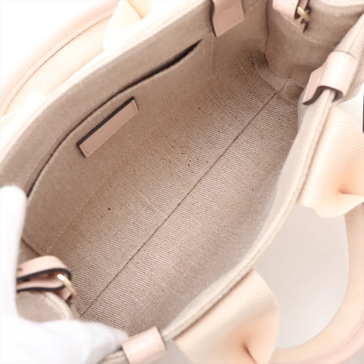 Woody Small Canvas x Leather 2-Way Handbag, Beige x Pink — view 8