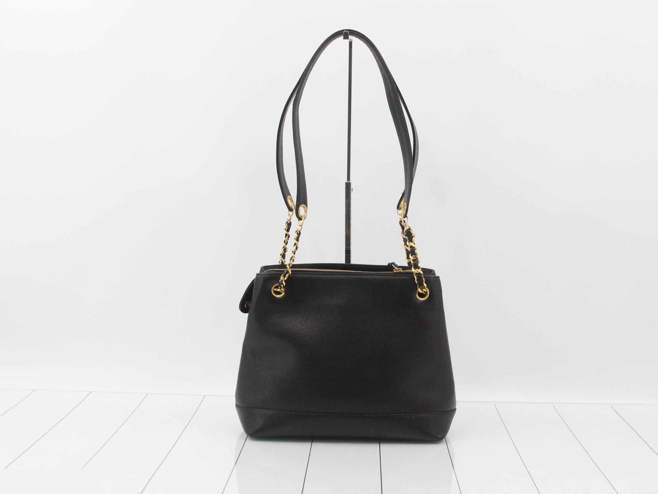 Chain shoulder bag, caviar leather, black — view 2