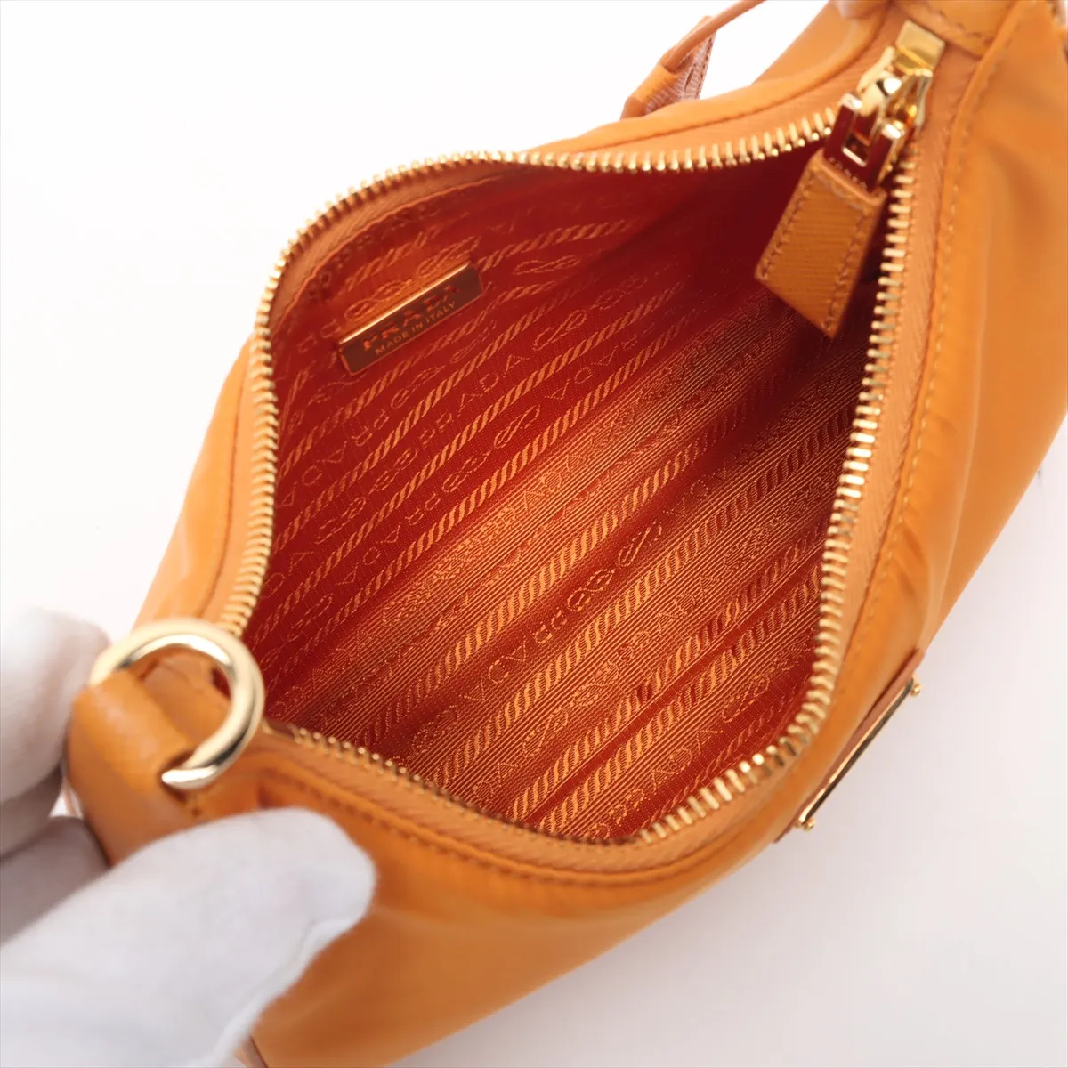 Tessuto Nylon x Leather 2-Way Shoulder Bag, Orange, 1BH204 — view 6