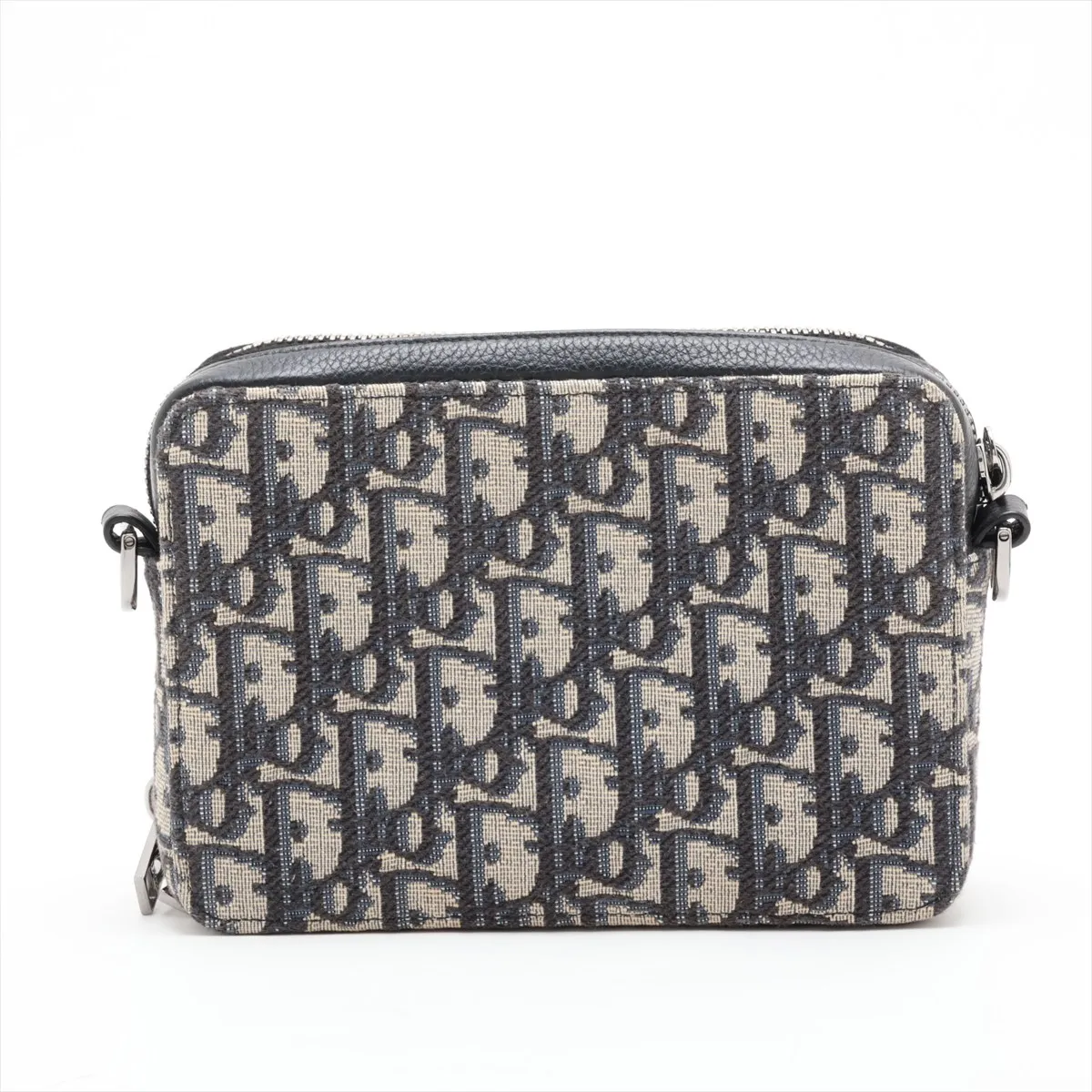 Oblique Canvas x Leather Shoulder Bag, Navy — view 2