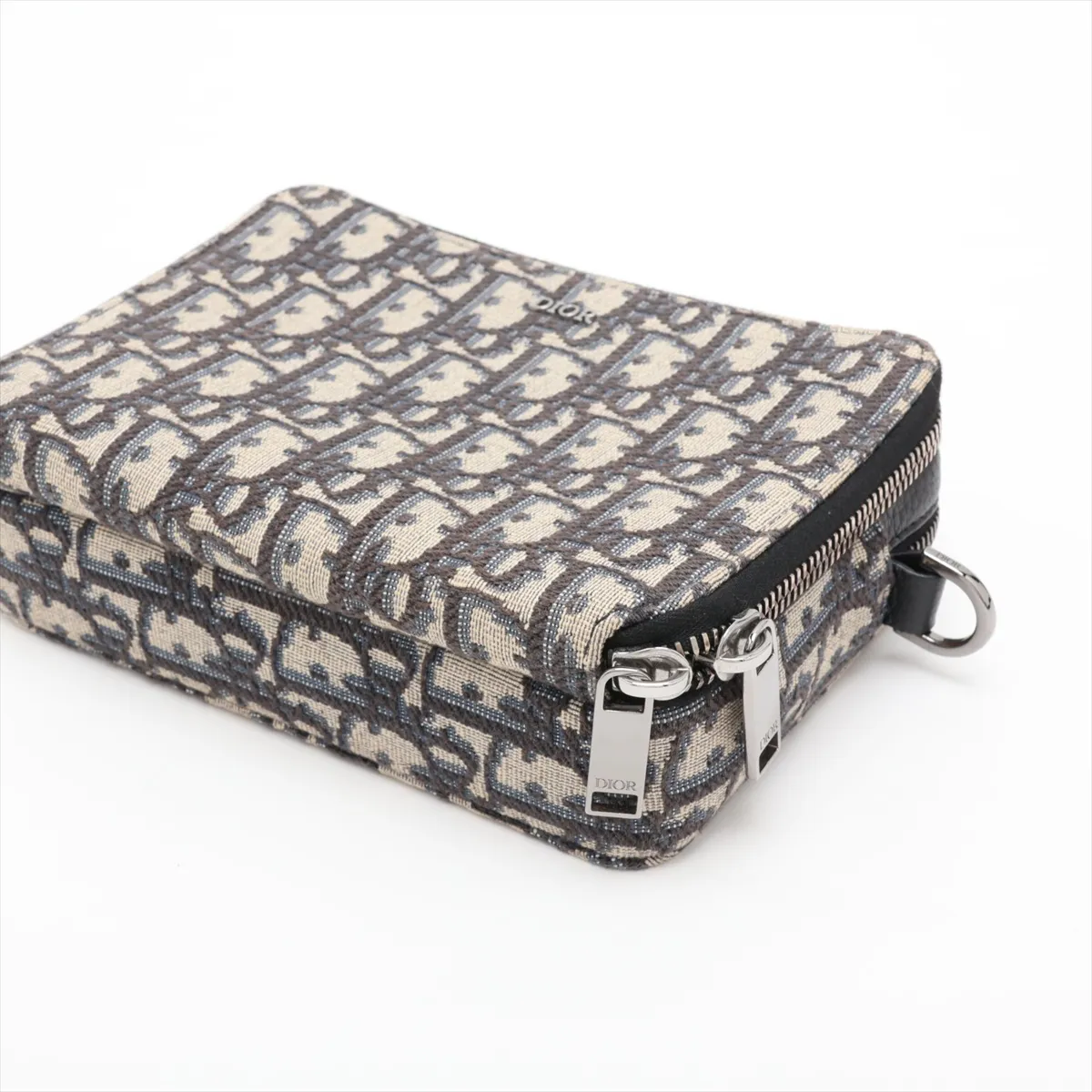 Oblique Canvas x Leather Shoulder Bag, Navy — view 3