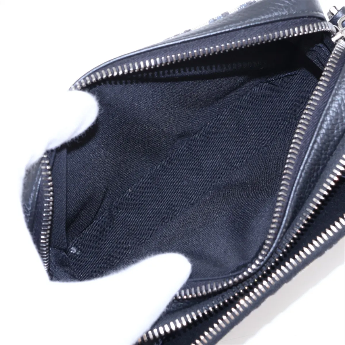 Oblique Canvas x Leather Shoulder Bag, Navy — view 6
