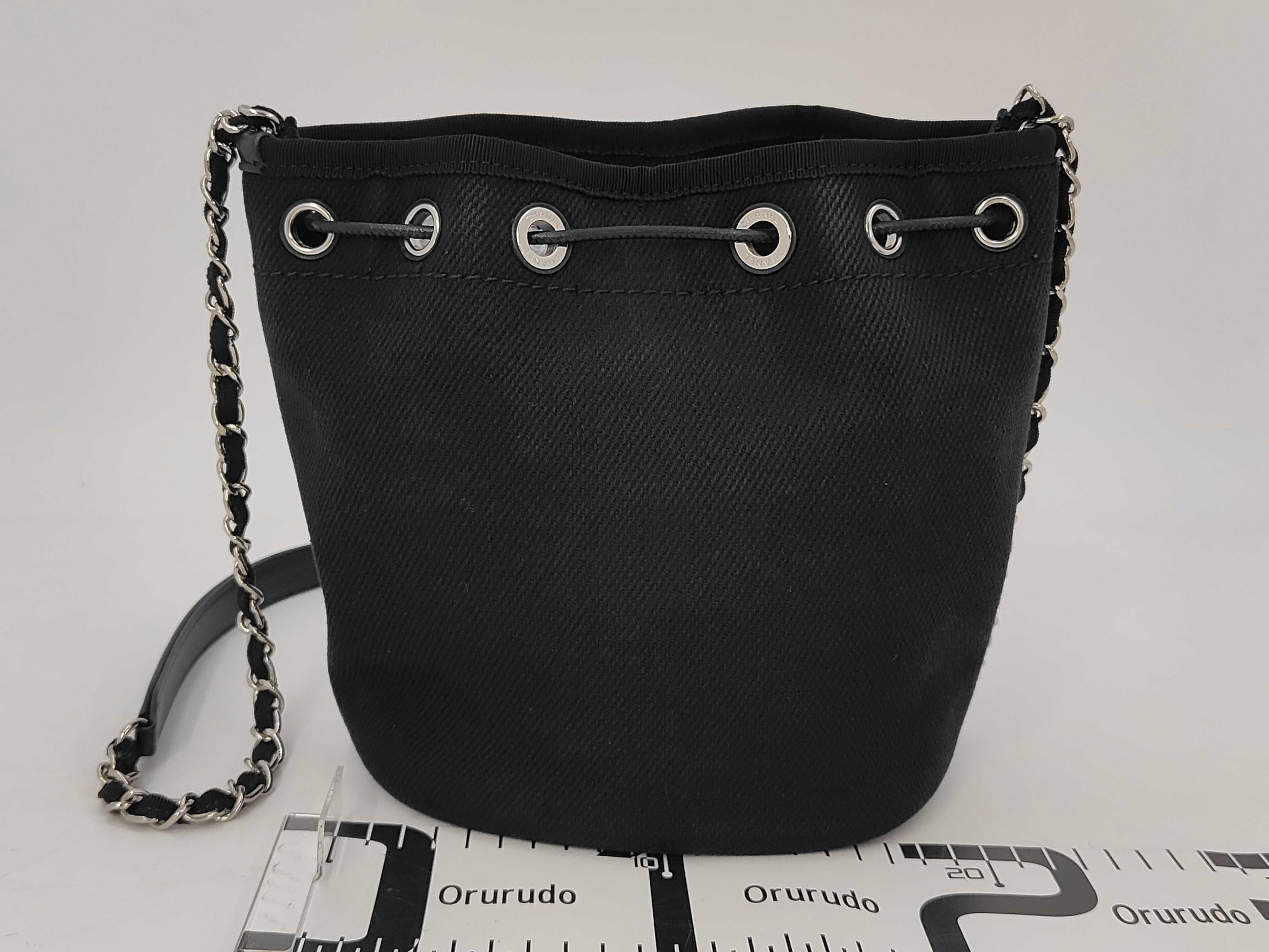 Deauville Drawstring Chain Shoulder Bag, Canvas, Black, SS Shoulder Bag — view 2