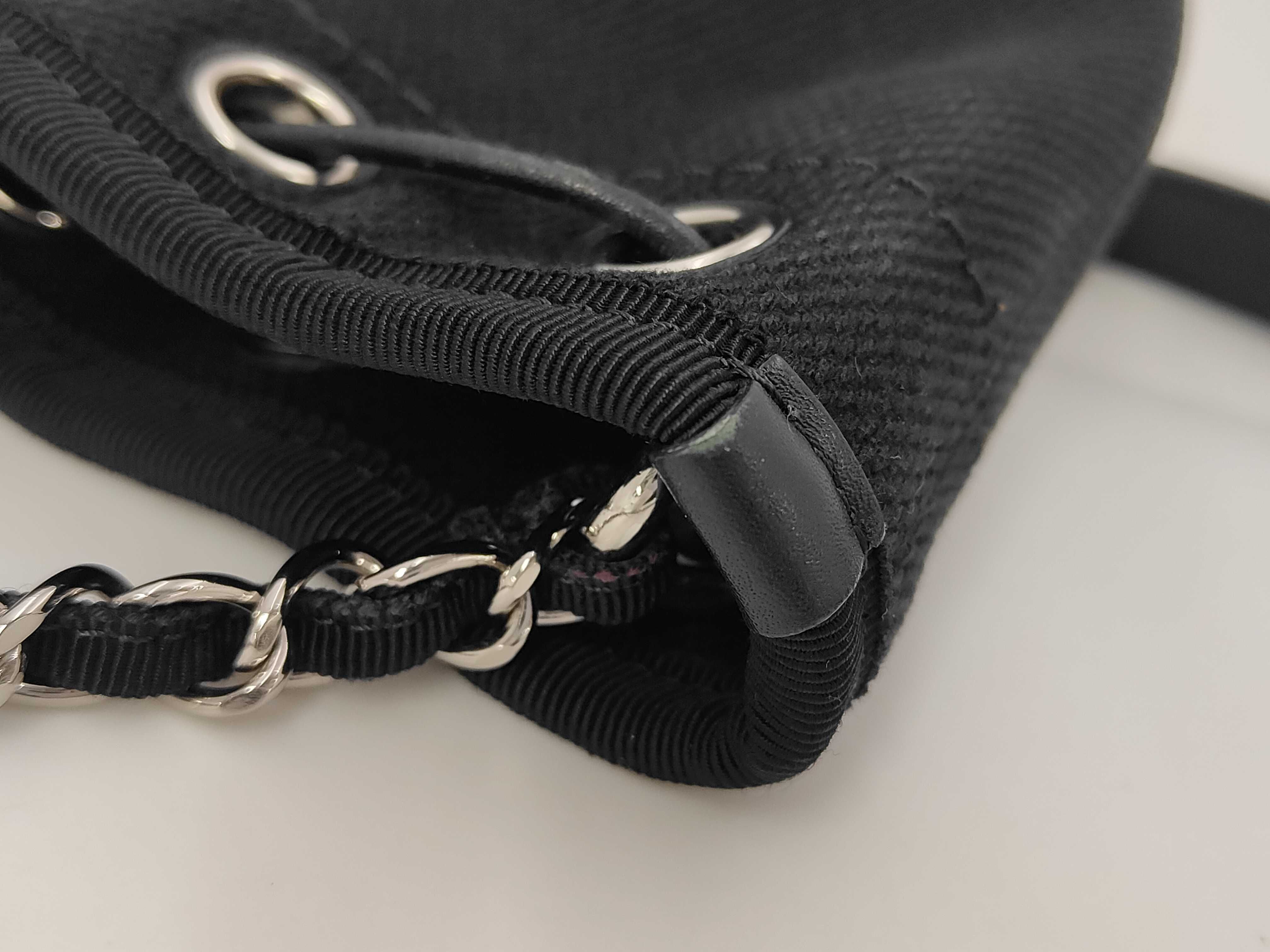 Deauville Drawstring Chain Shoulder Bag, Canvas, Black, SS Shoulder Bag — view 11