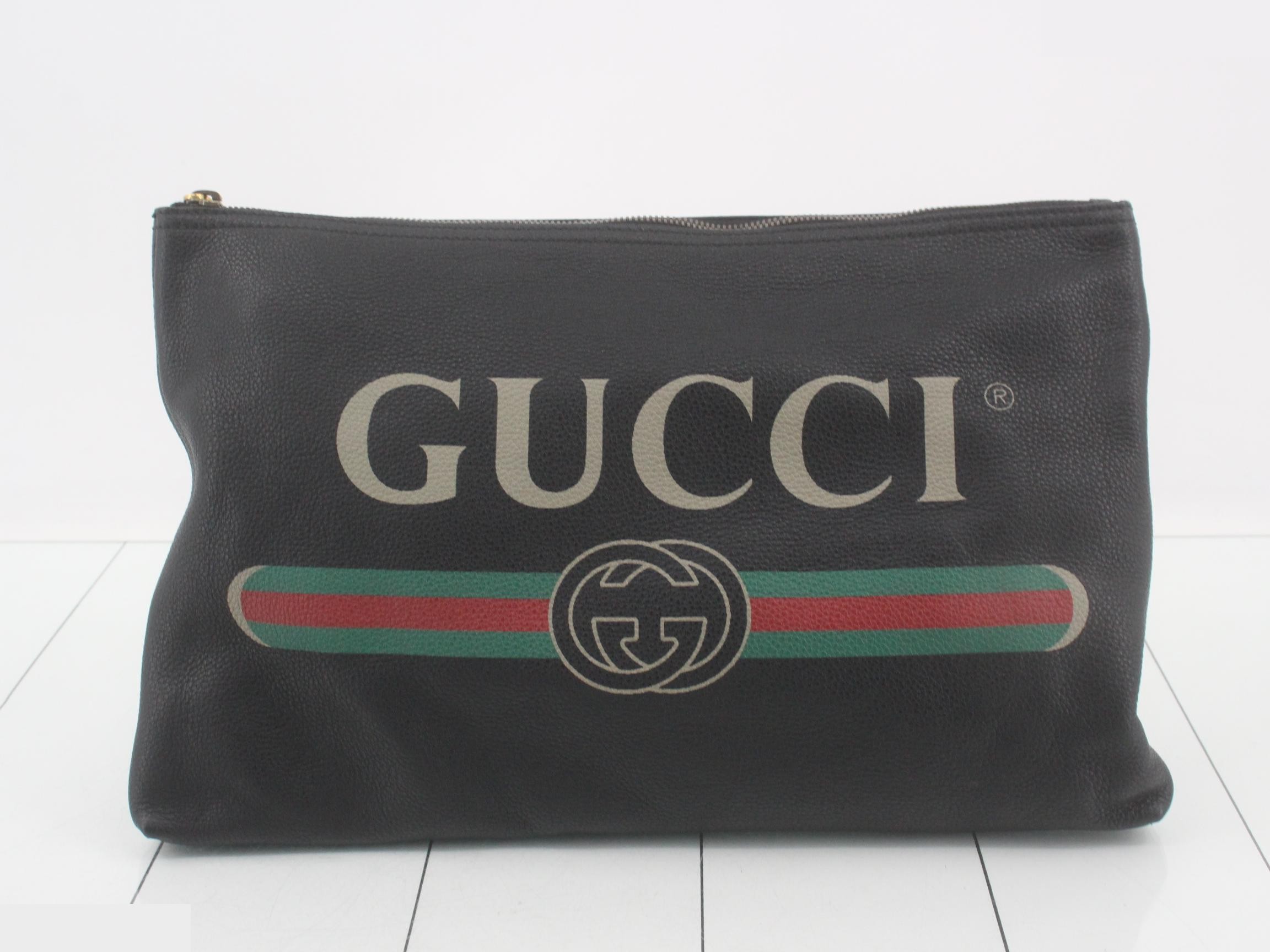 Leather clutch bag, black