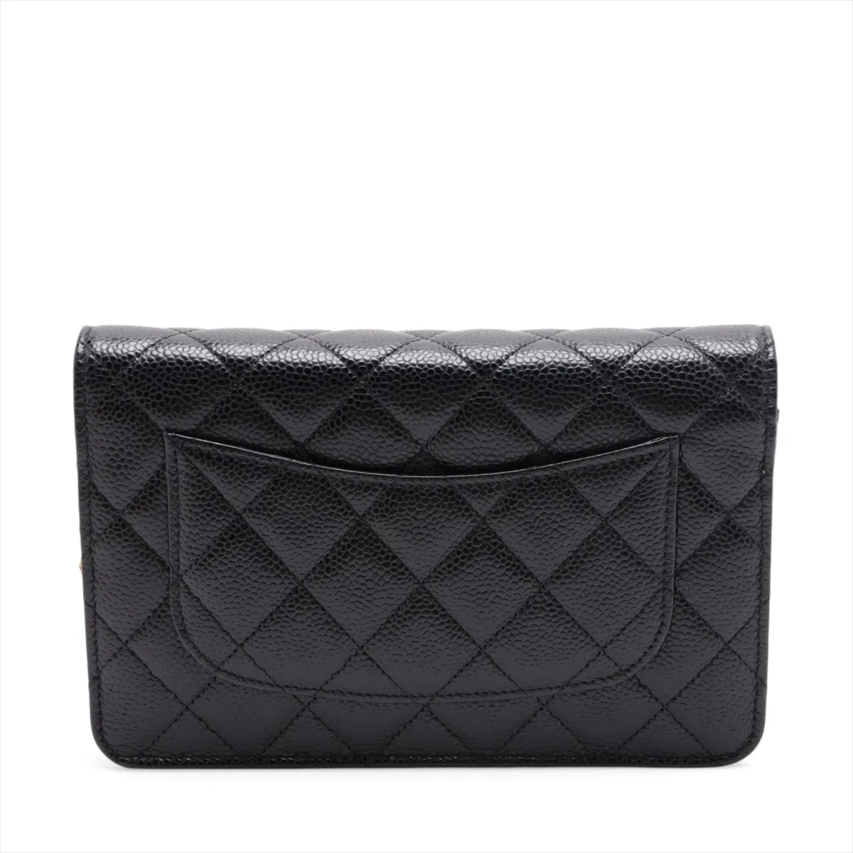 Matelassé Caviar Skin Chain Wallet, Black with Gold Hardware, 30653350 (Serial Number in the 30s) — view 2