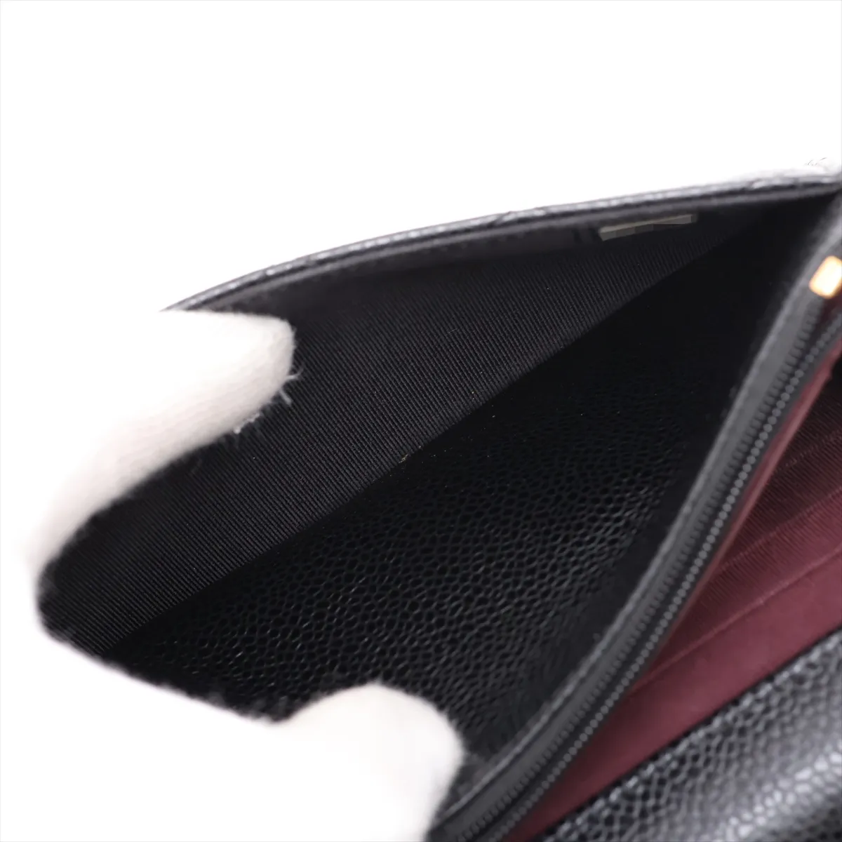 Matelassé Caviar Skin Chain Wallet, Black with Gold Hardware, 30653350 (Serial Number in the 30s) — view 8