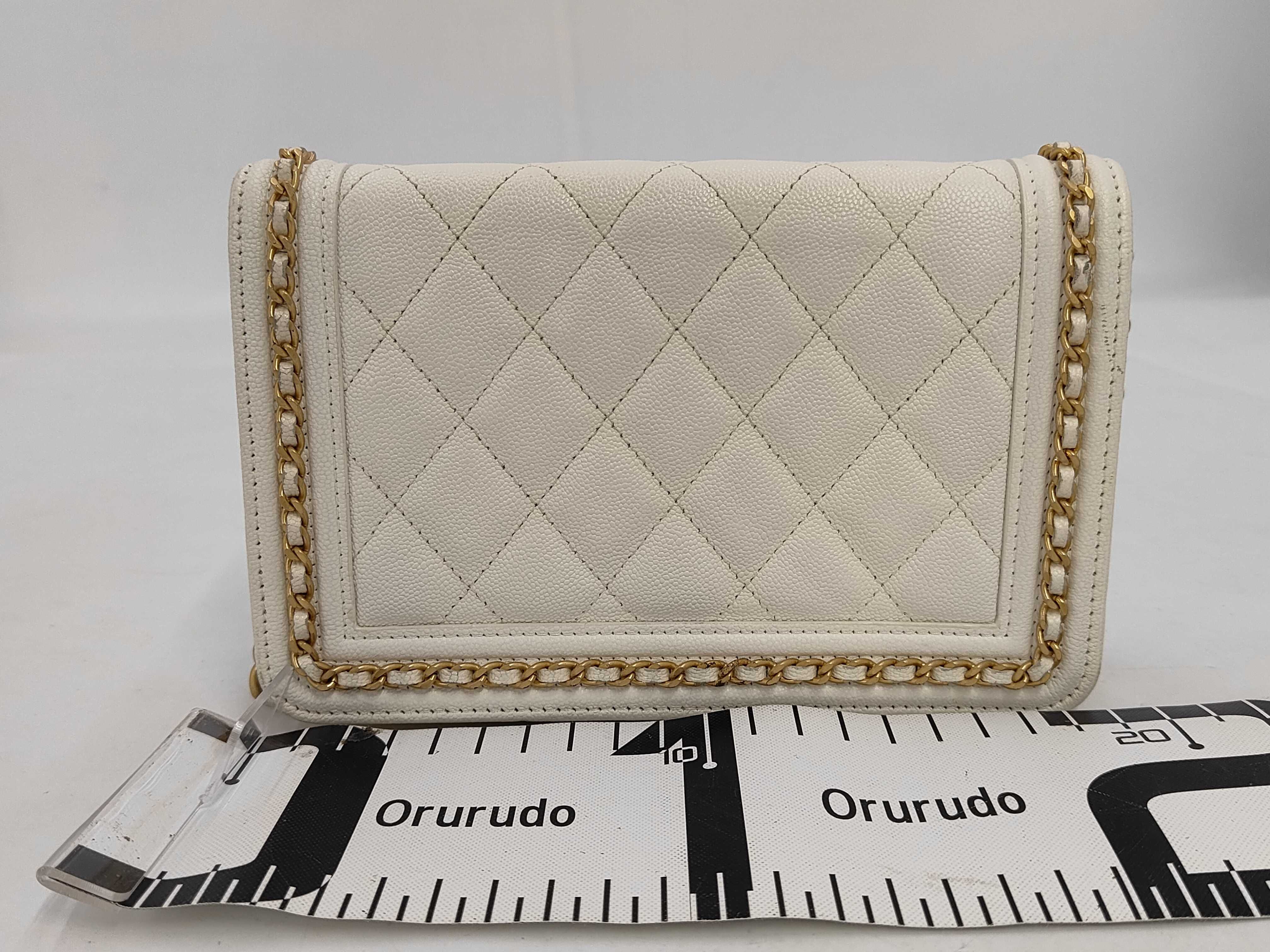 Boy Caviar Skin White Serial Plate Chain Wallet Shoulder Bag — view 2