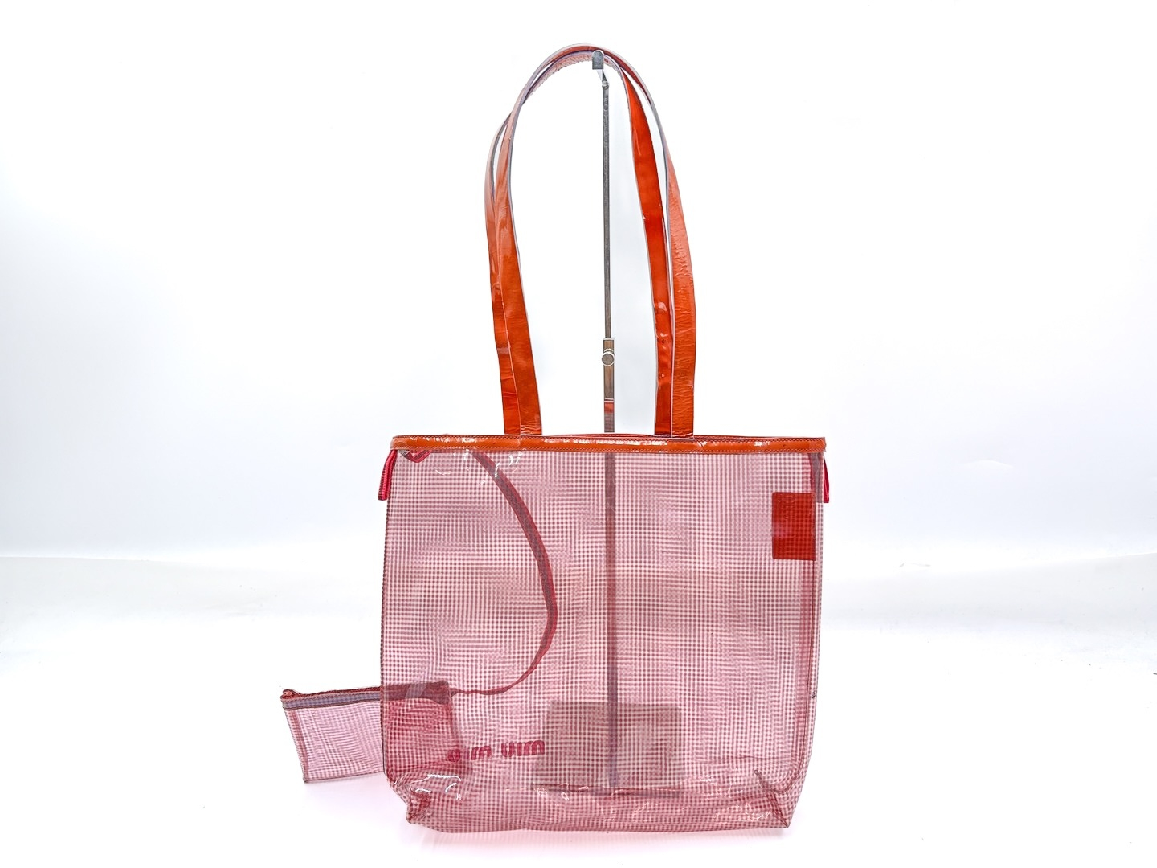 vinyl tote bag with logo, pink, and pouch. — view 2