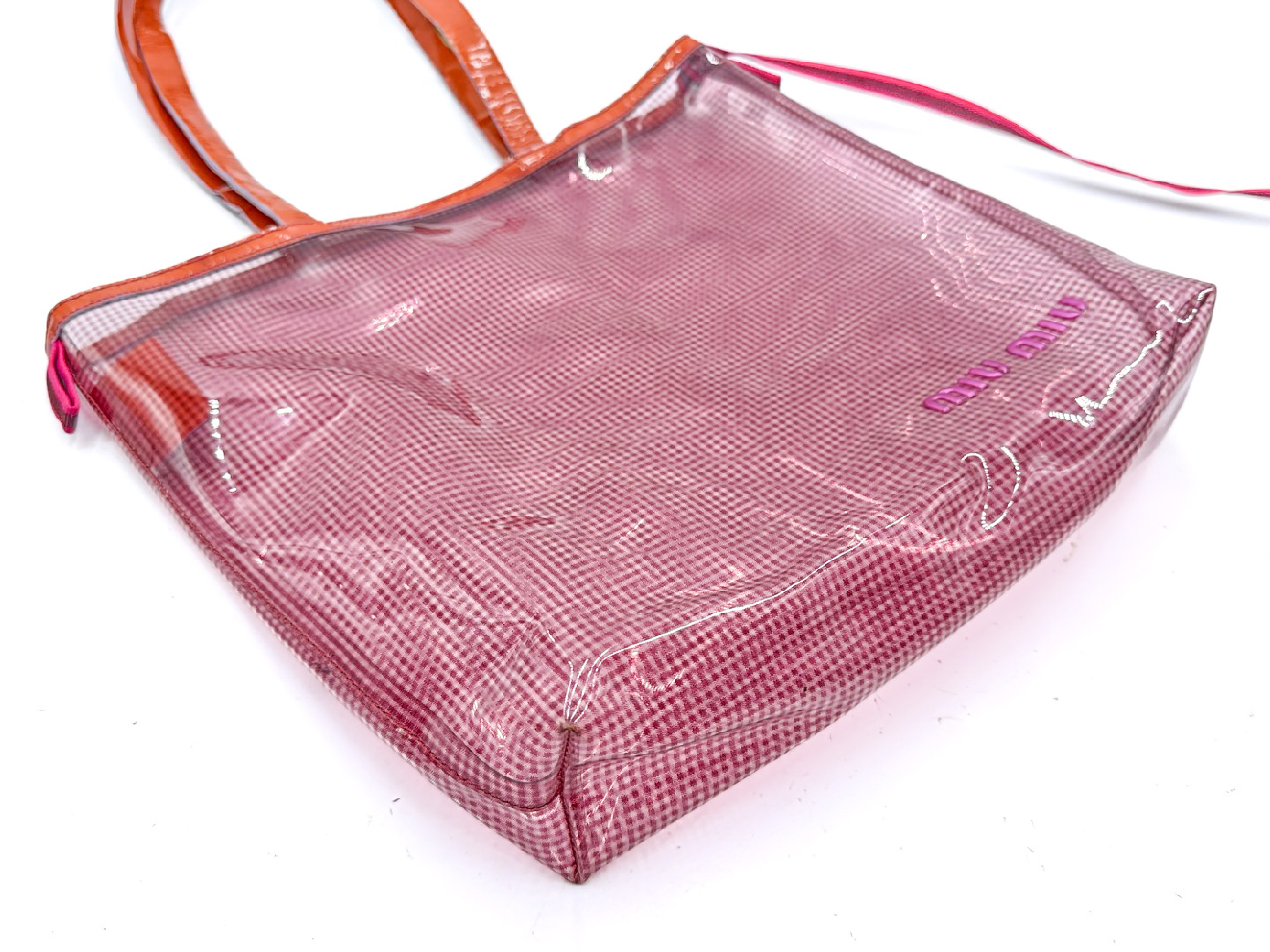 vinyl tote bag with logo, pink, and pouch. — view 5