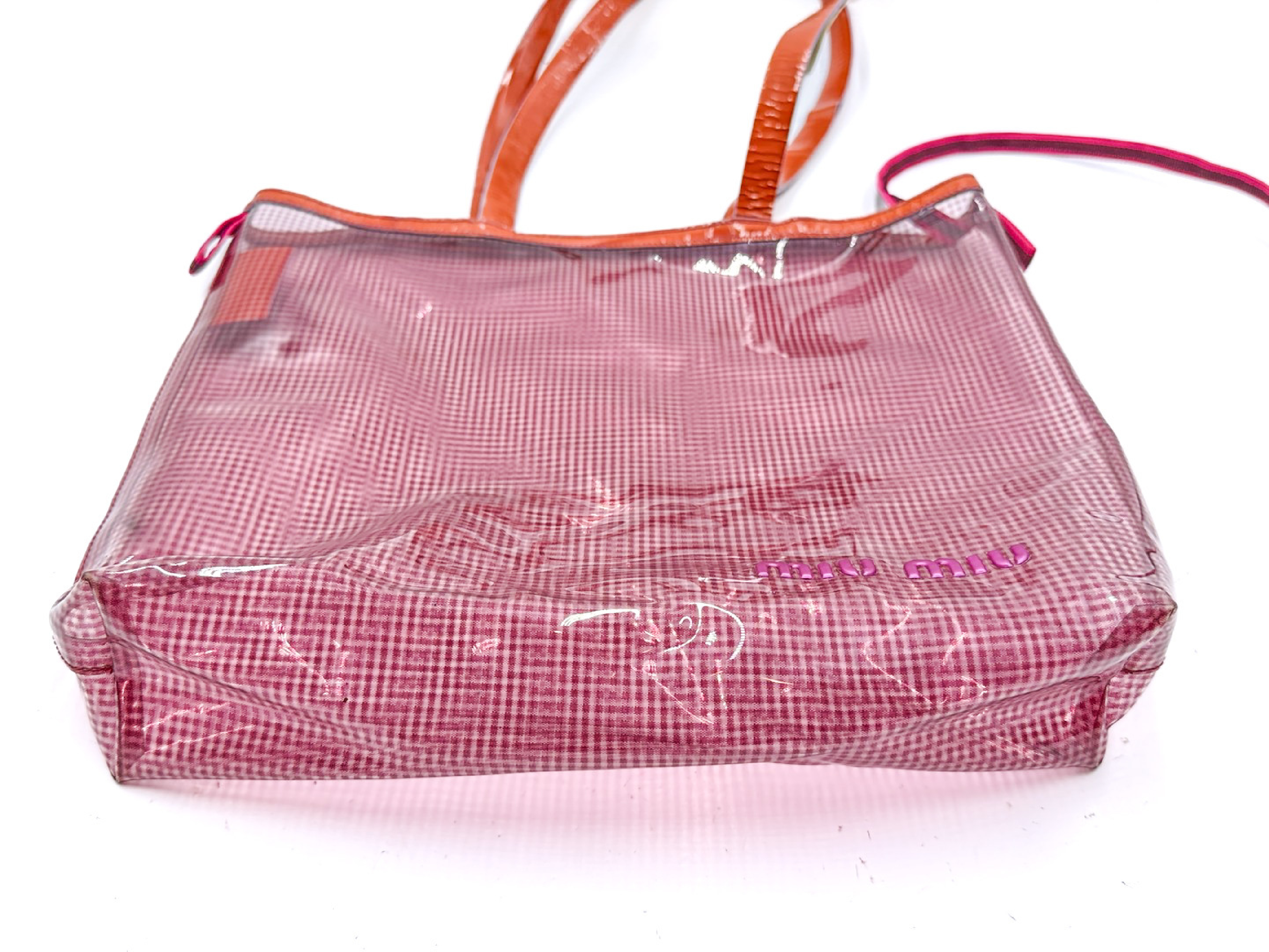 vinyl tote bag with logo, pink, and pouch. — view 6