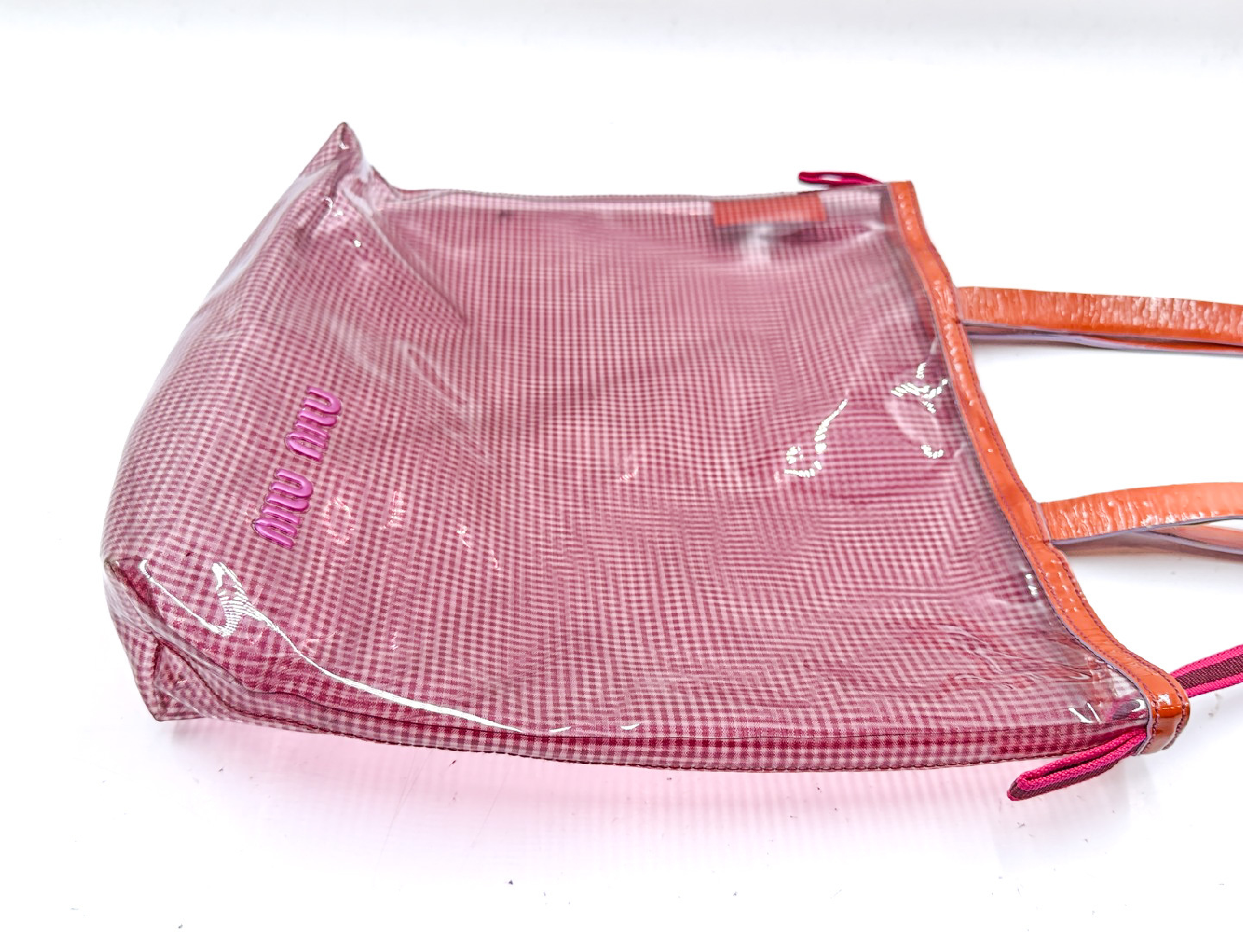 vinyl tote bag with logo, pink, and pouch. — view 7
