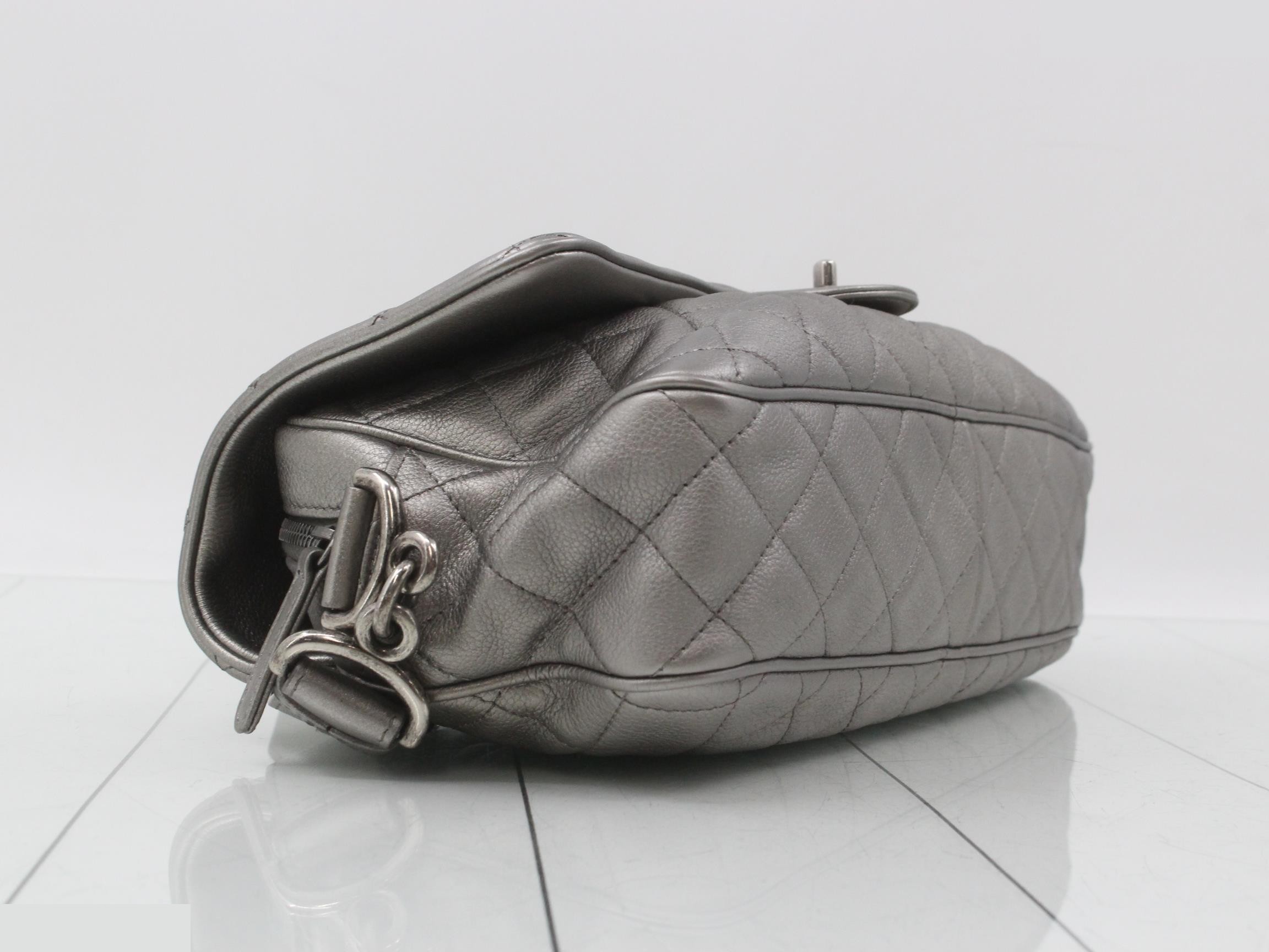Matelassé Leather Turnlock Semi-Shoulder Bag, Silver Color — view 5