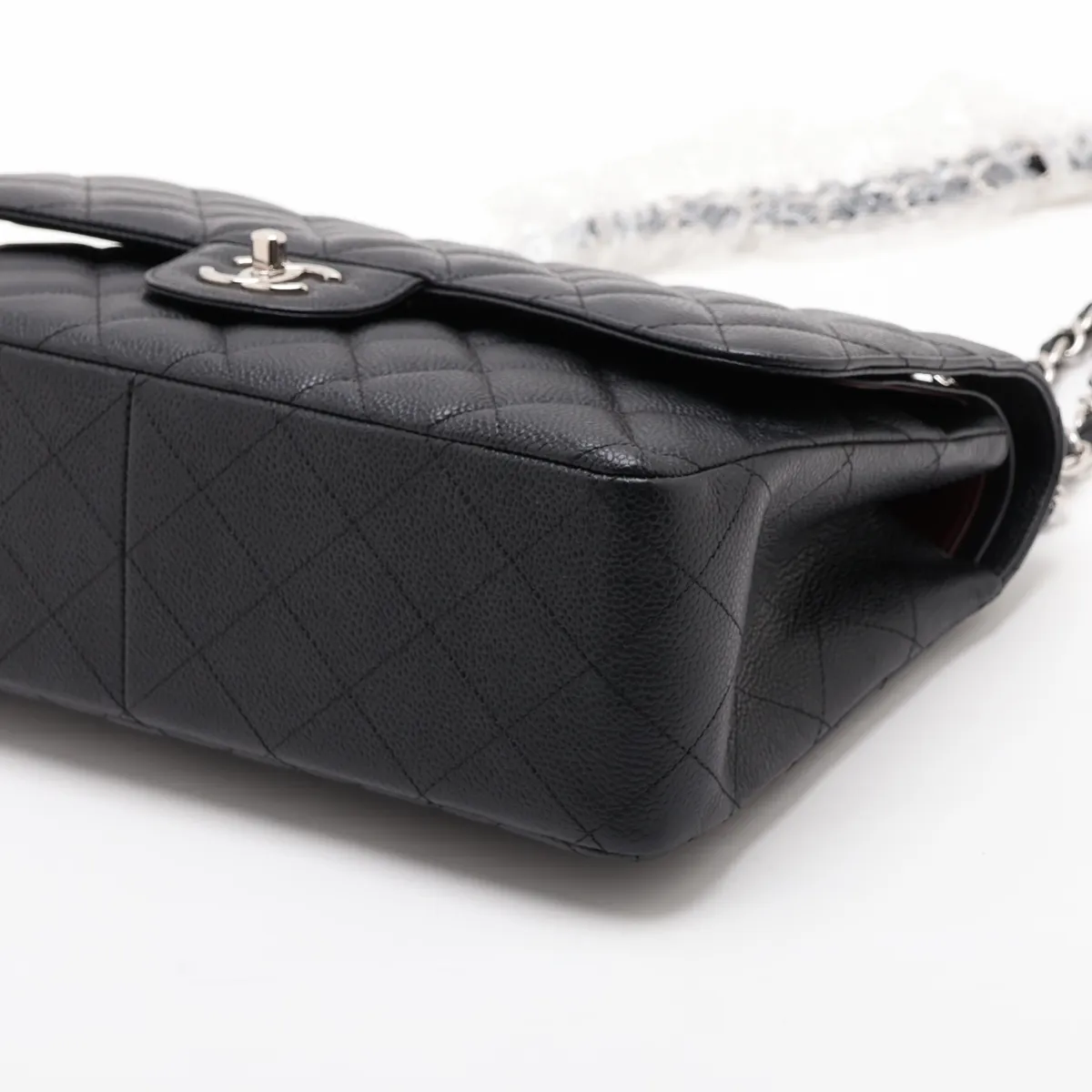 [Individually packaged] Chanel Large Matelassé 30 Caviar Skin Double Flap Double Chain Bag, Black with Silver Hardware, 18266629, Serial Number 18, A58600 — view 3