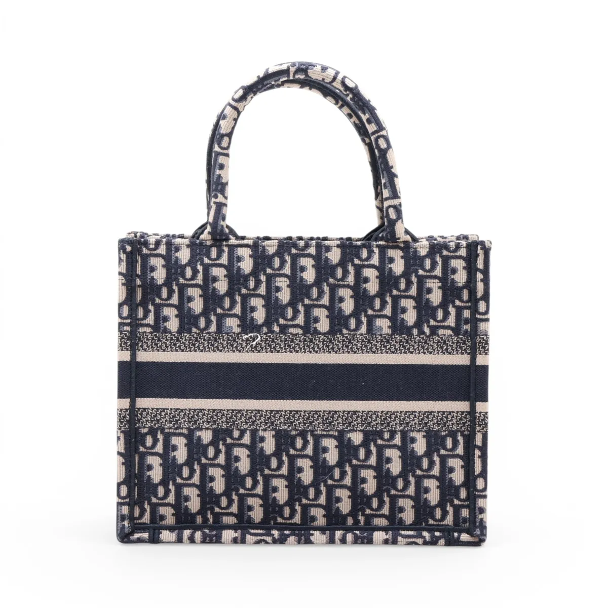 Oblique Book Tote Small Canvas Handbag Navy — view 2