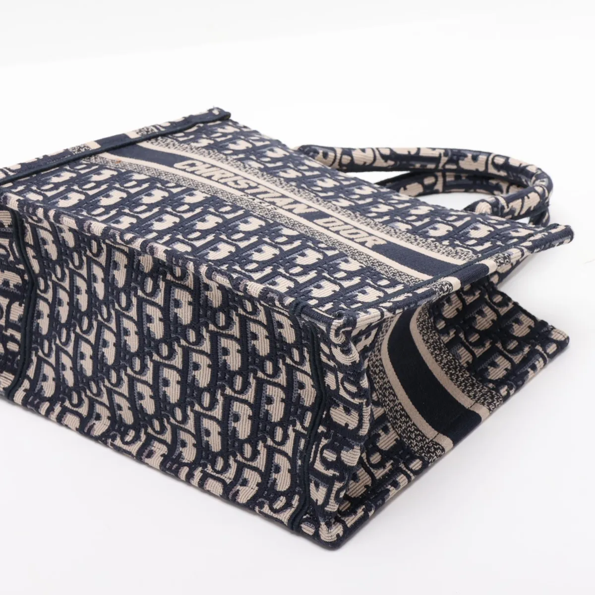 Oblique Book Tote Small Canvas Handbag Navy — view 3